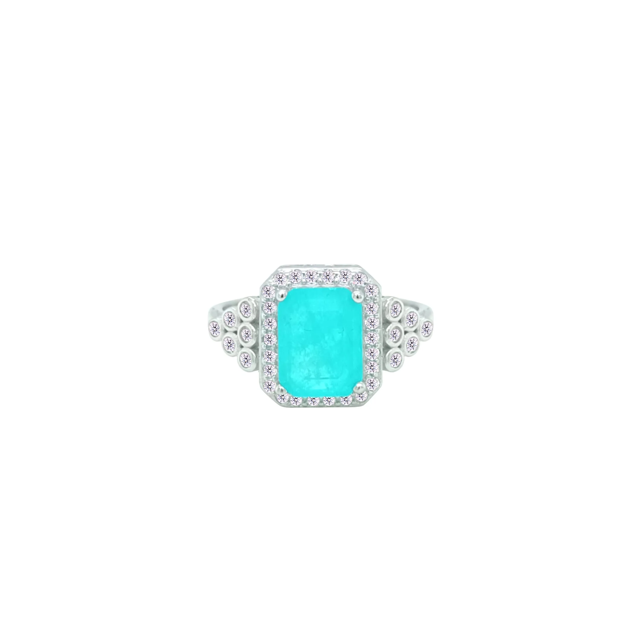 Asfour Crystal Jewelry Set With Decorative Turquoise Emerald Design In 925 Sterling Silver-SD0051-LGC-7 - Image 4