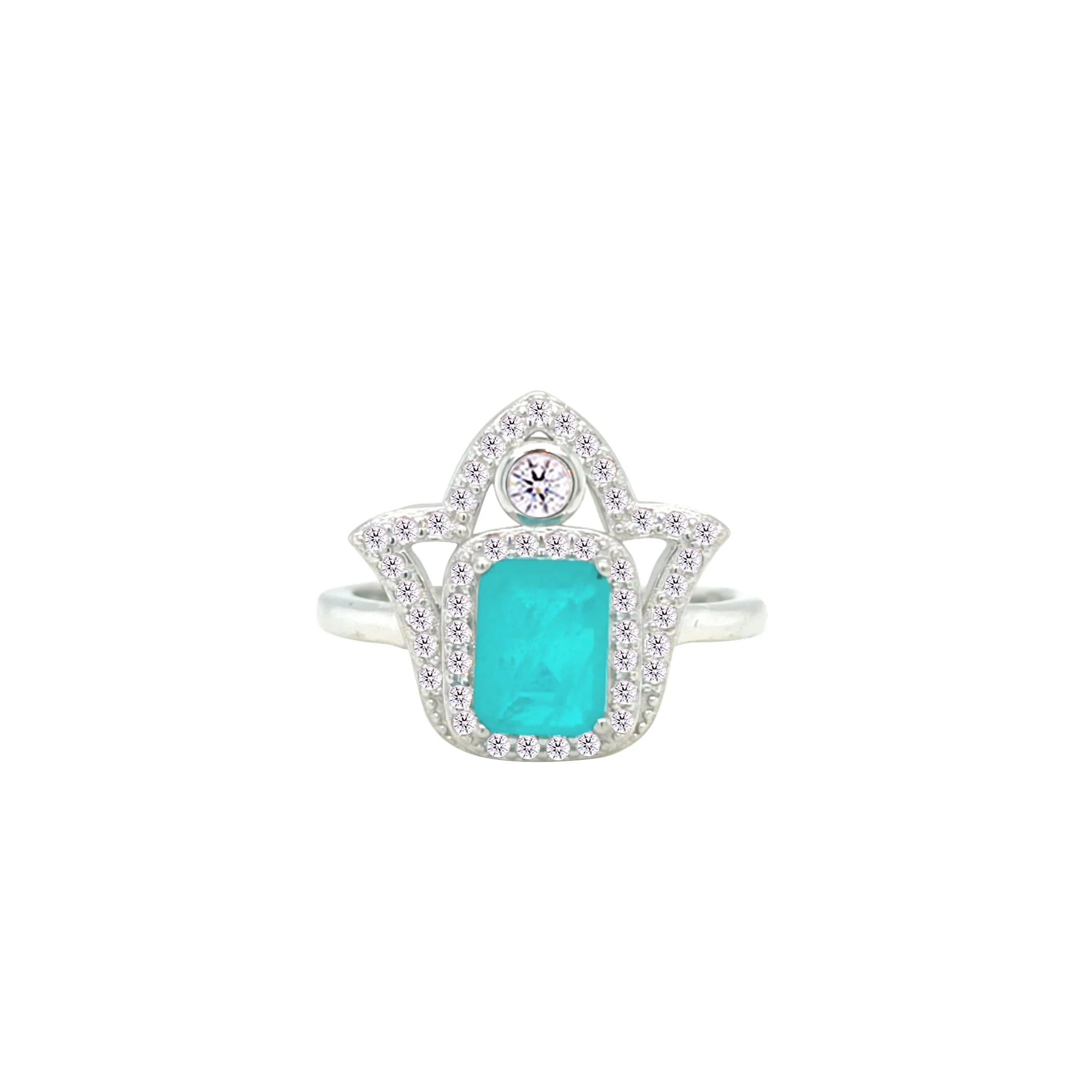 Asfour Crystal Jewelry Set With Decorative Turquoise Hamsa Design In 925 Sterling Silver-SD0053-GC-7 - Image 4