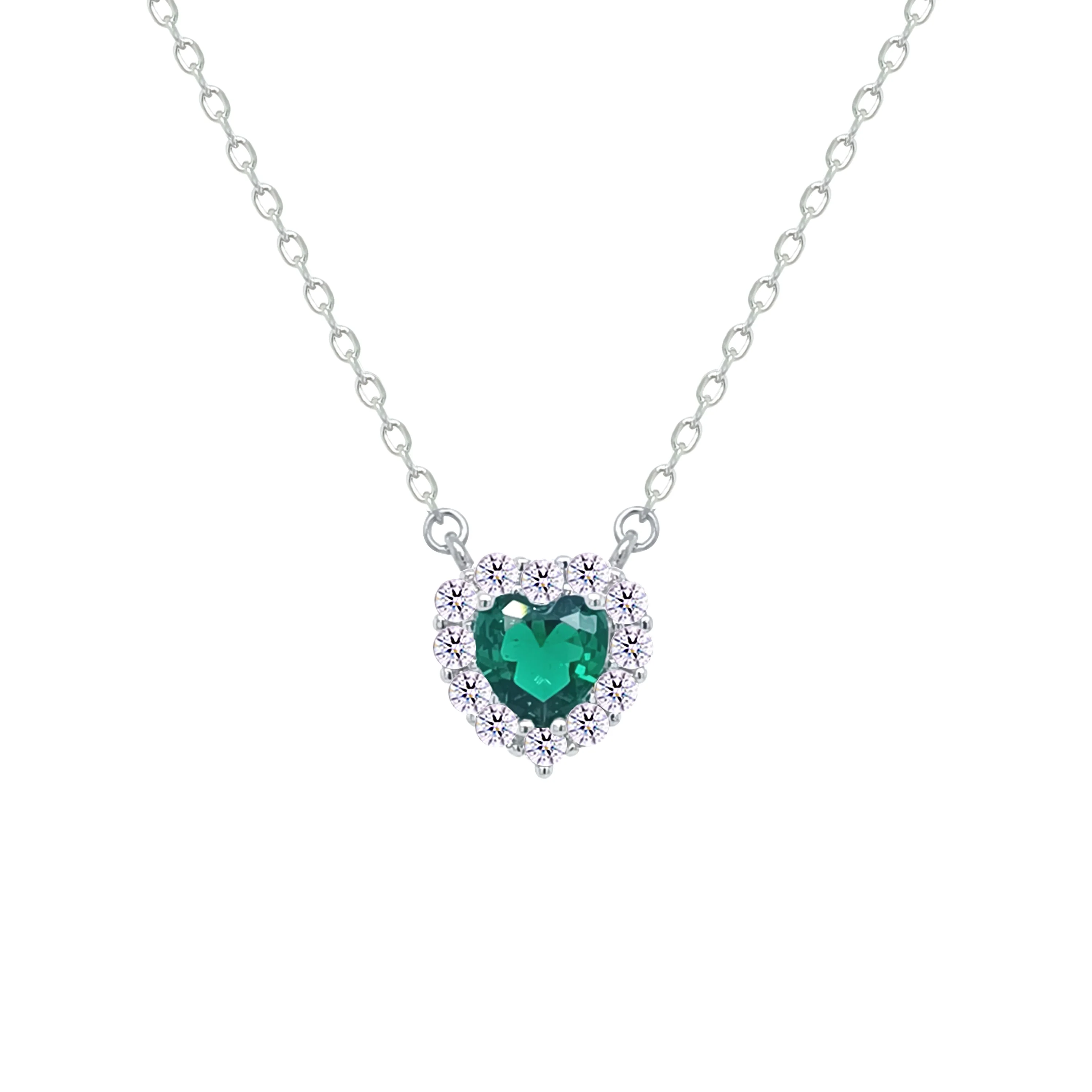 Asfour Crystal Jewelry Set With Emerald Heart Design Inlaid With Zircon In 925 Sterling Silver-SM0043-G - Image 2