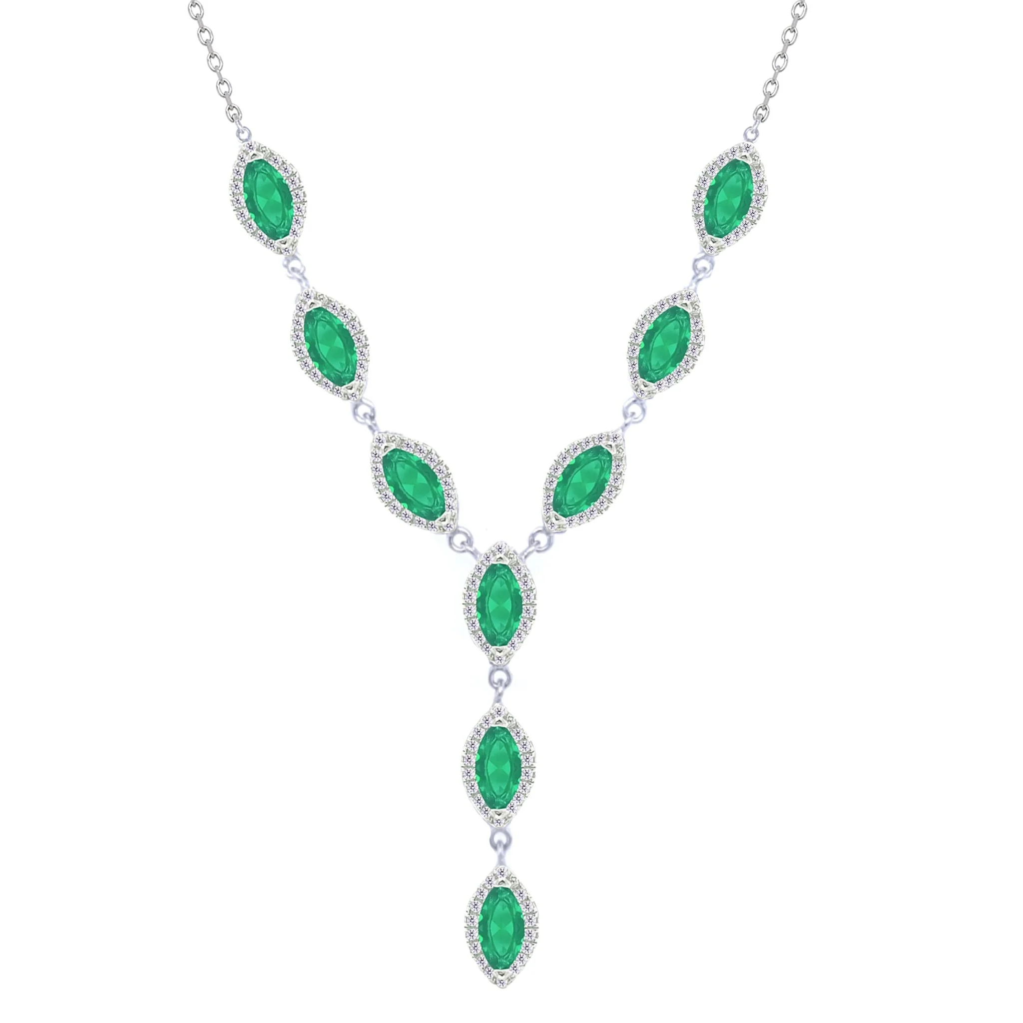 Asfour Crystal Jewelry Set With Emerald Marquise Cut Zircon Design In 925 Sterling Silver-SD0095-G-8 - Image 2