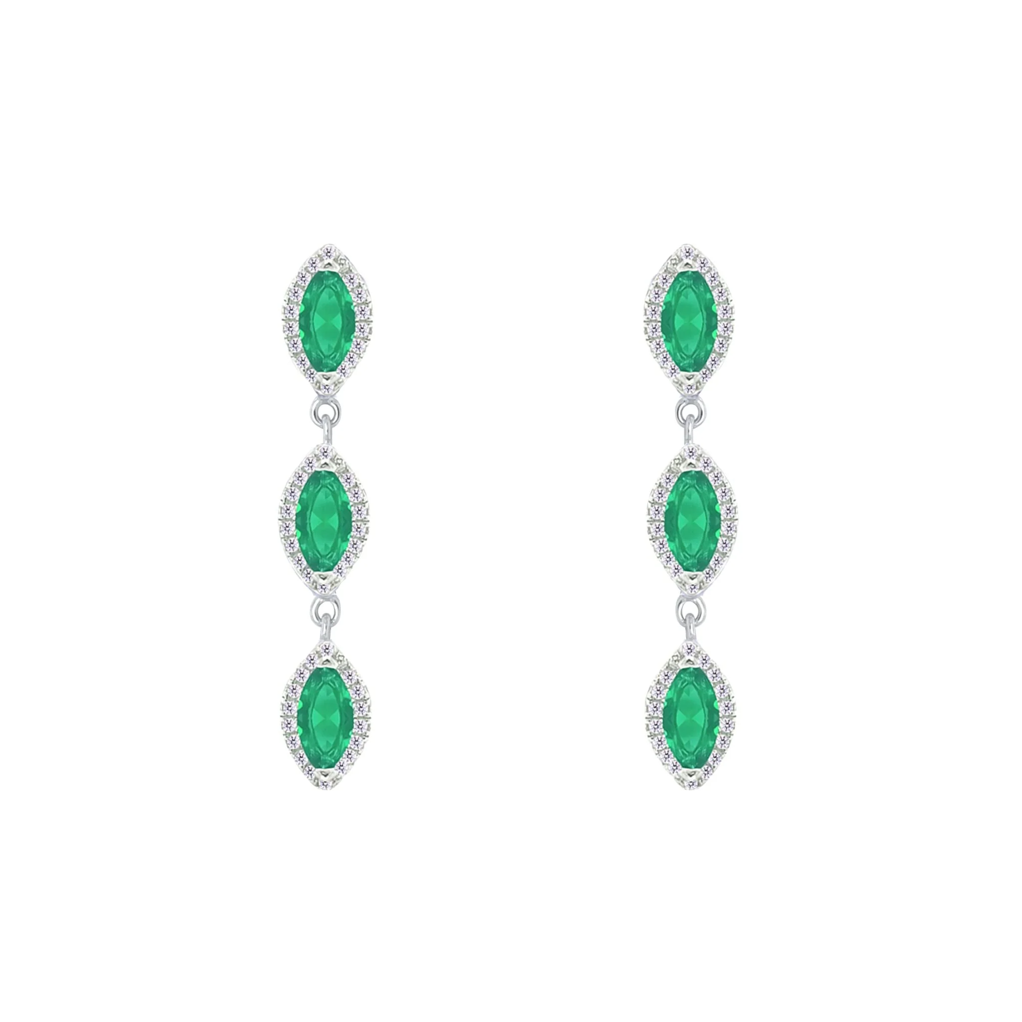 Asfour Crystal Jewelry Set With Emerald Marquise Cut Zircon Design In 925 Sterling Silver-SD0095-G-8 - Image 4