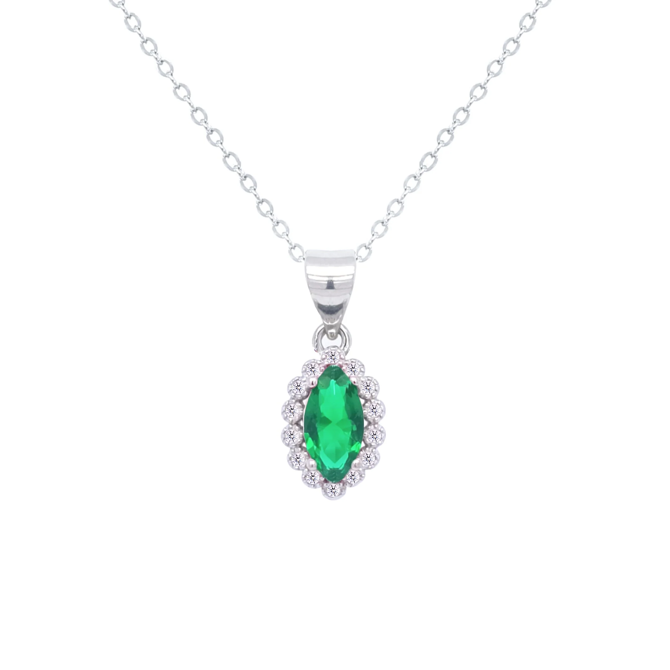 Asfour Crystal Jewelry Set With Emerald Marquise Design In 925 Sterling Silver-SD0120-G-8 - Image 2