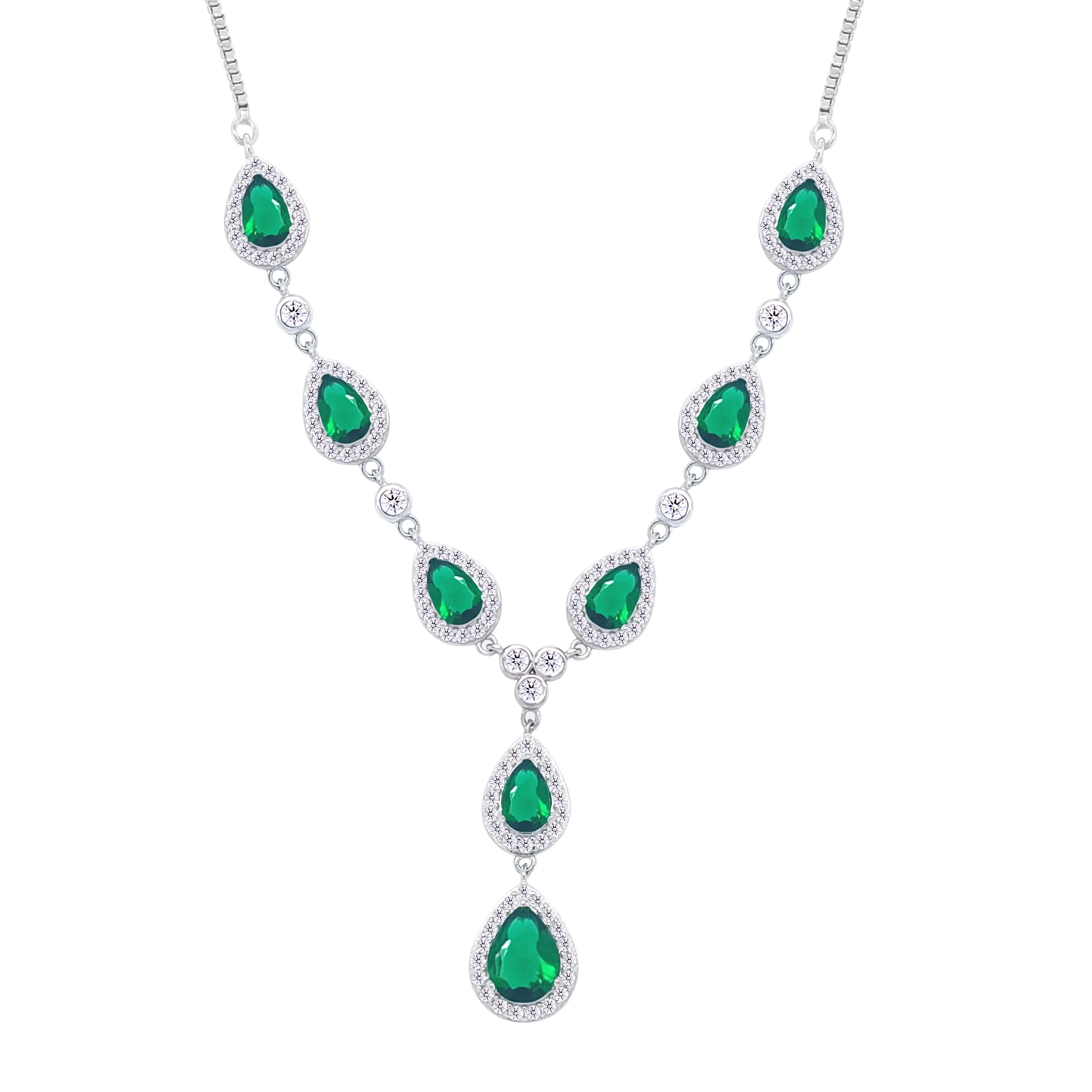 Asfour Crystal jewelry Set With Emerald Pear Design Inlaid With Zircon In 925 Sterling Silver-SM0040-WG - Image 2