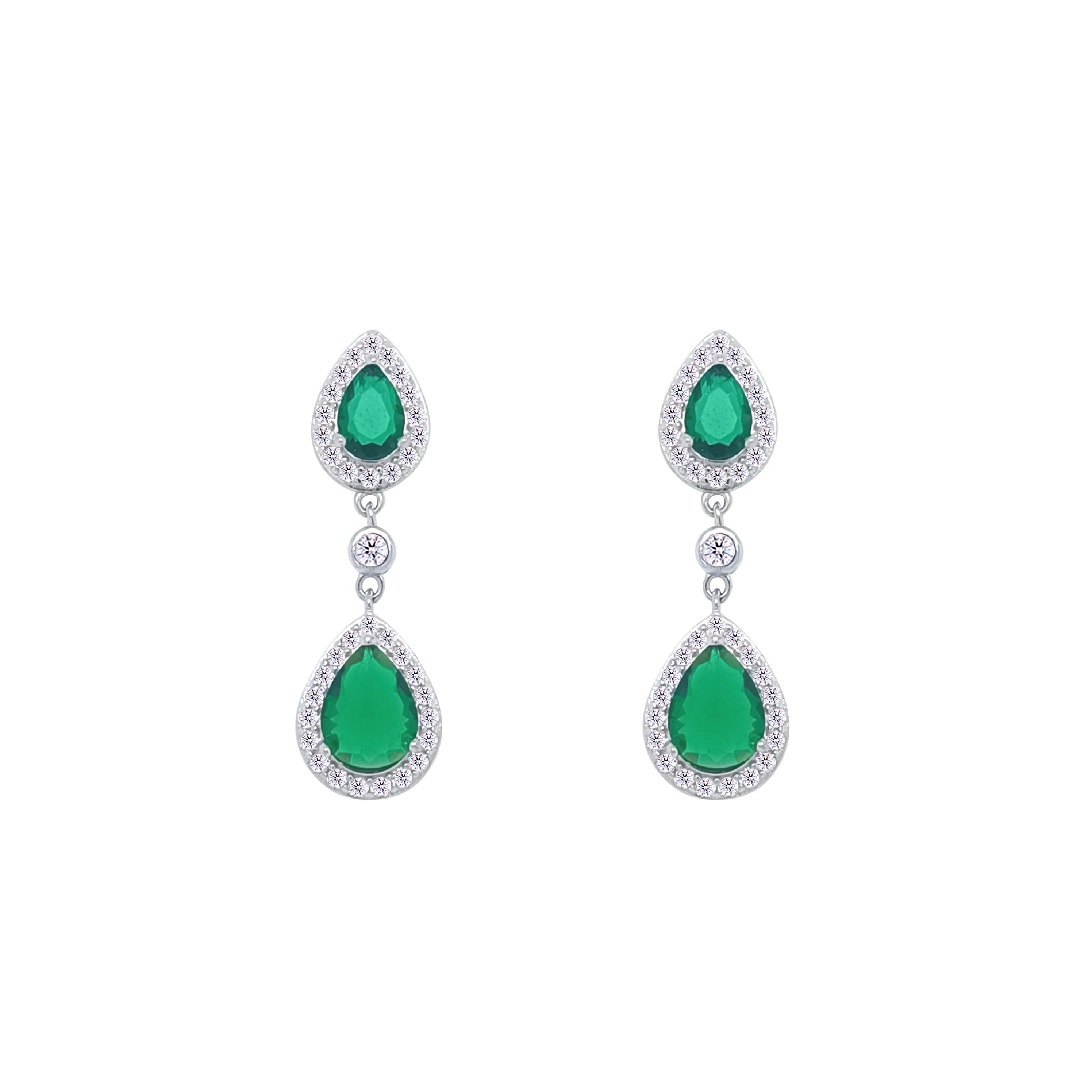 Asfour Crystal jewelry Set With Emerald Pear Design Inlaid With Zircon In 925 Sterling Silver-SM0040-WG - Image 3