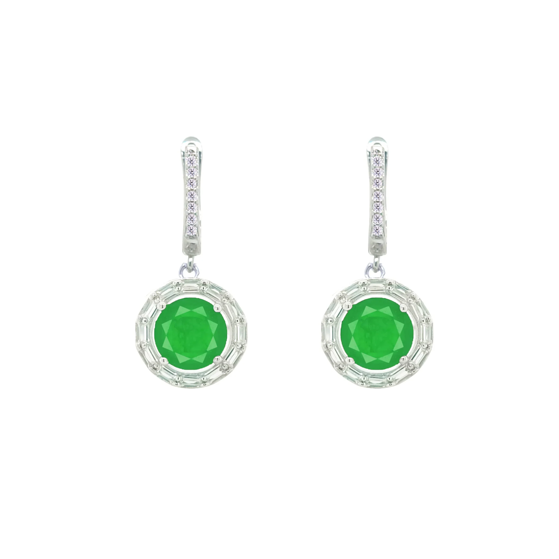 Asfour Crystal Jewelry Set With Emerald Round Design In 925 Sterling Silver-SD0062-G-7 - Image 3
