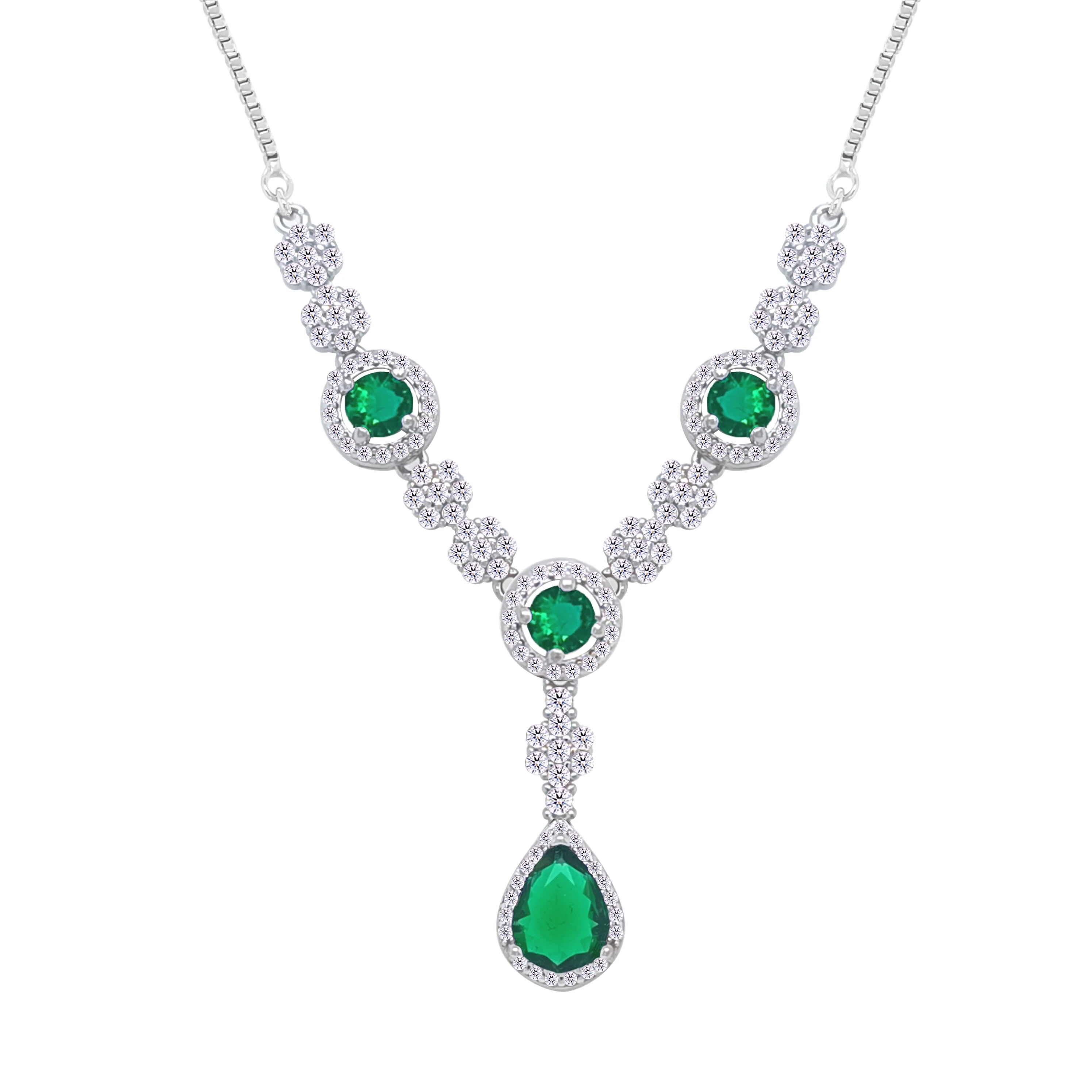 Asfour Crystal jewelry Set With Emerald Round & Pear Design Inlaid With Zircon In 925 Sterling Silver-SM0038-WG - Image 2