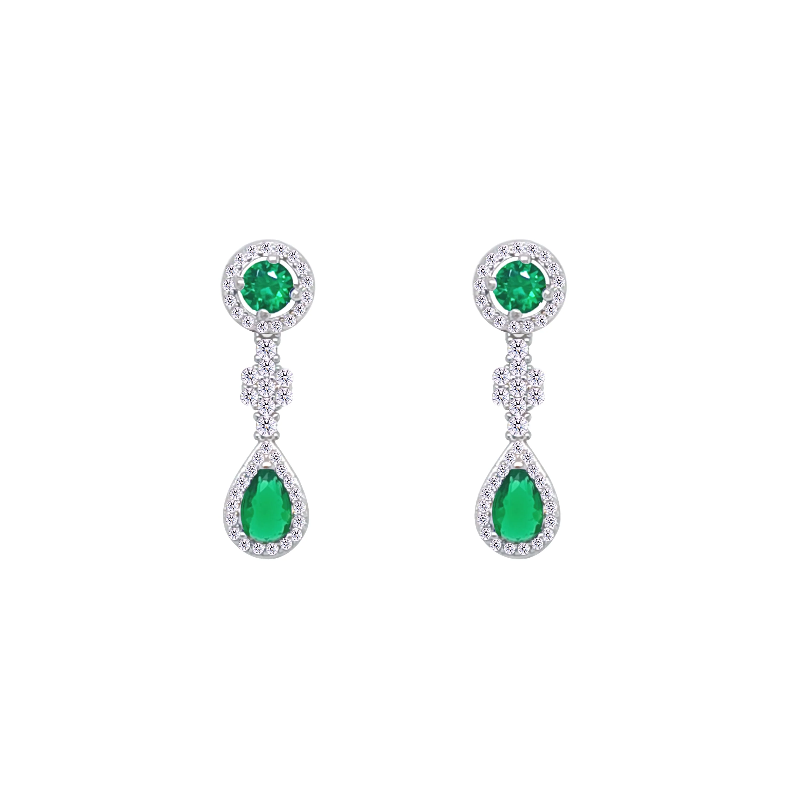 Asfour Crystal jewelry Set With Emerald Round & Pear Design Inlaid With Zircon In 925 Sterling Silver-SM0038-WG - Image 3