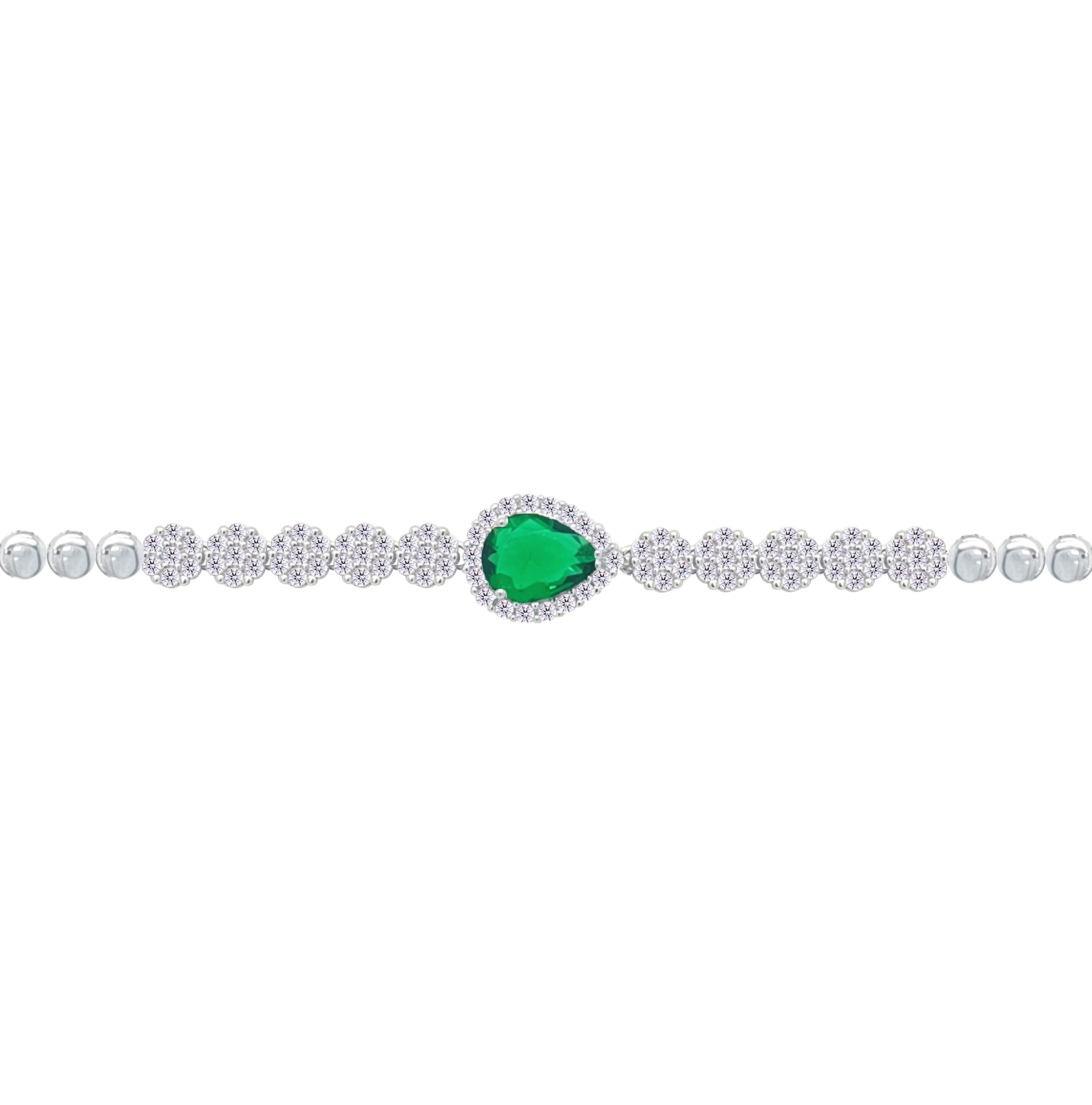 Asfour Crystal jewelry Set With Emerald Round & Pear Design Inlaid With Zircon In 925 Sterling Silver-SM0047-WG-7 - Image 4