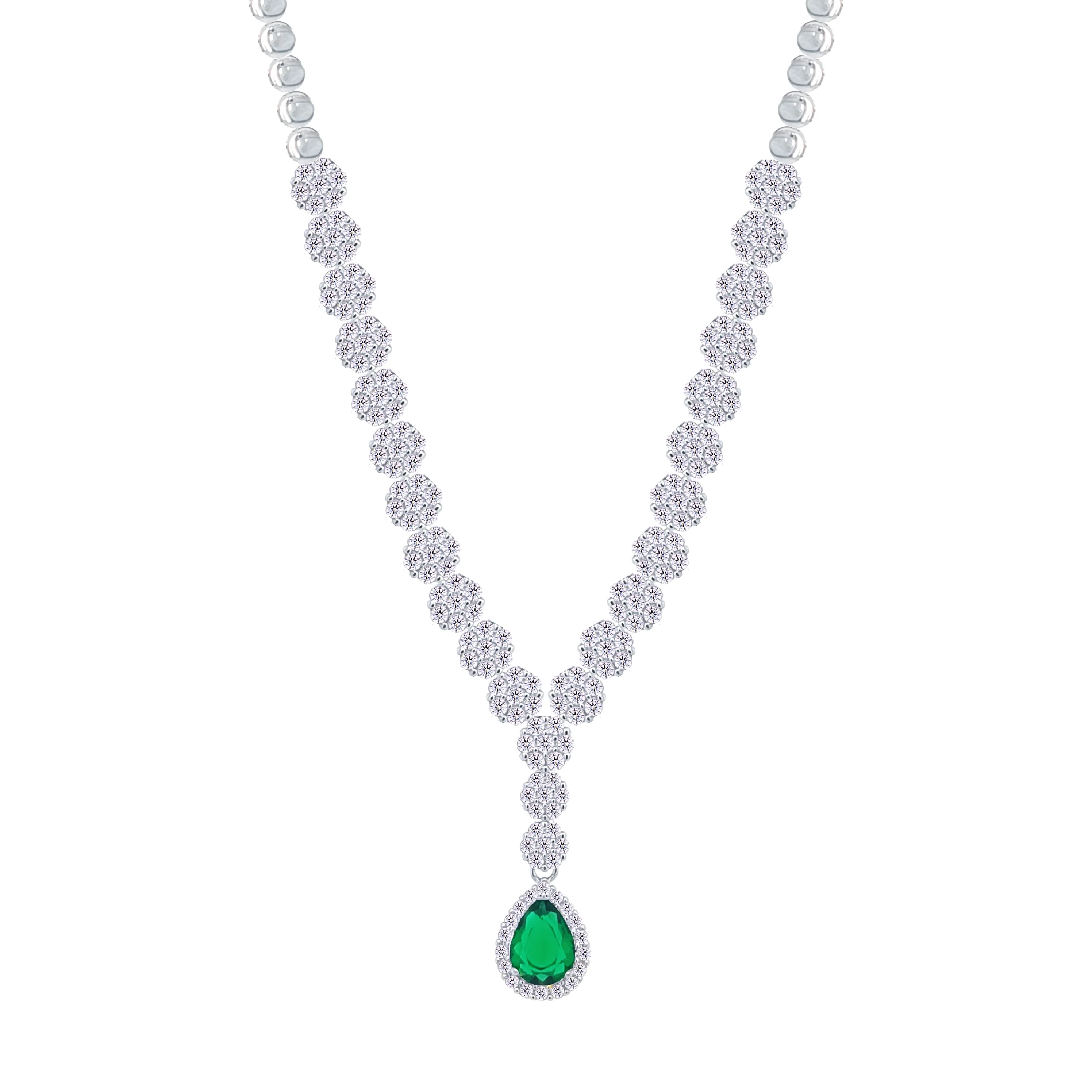 Asfour Crystal jewelry Set With Emerald Round & Pear Design Inlaid With Zircon In 925 Sterling Silver-SM0047-WG-8 - Image 2