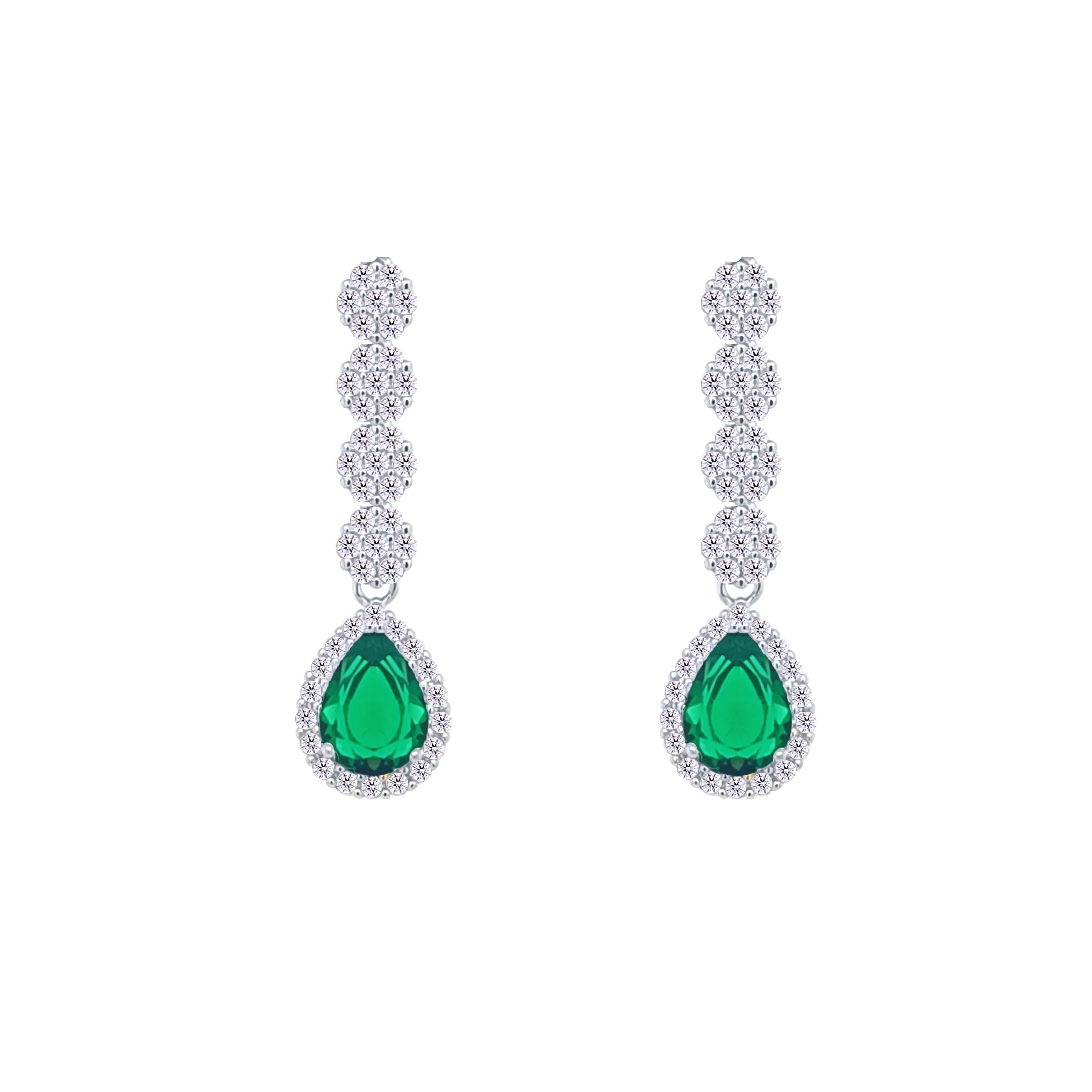 Asfour Crystal jewelry Set With Emerald Round & Pear Design Inlaid With Zircon In 925 Sterling Silver-SM0047-WG-8 - Image 3