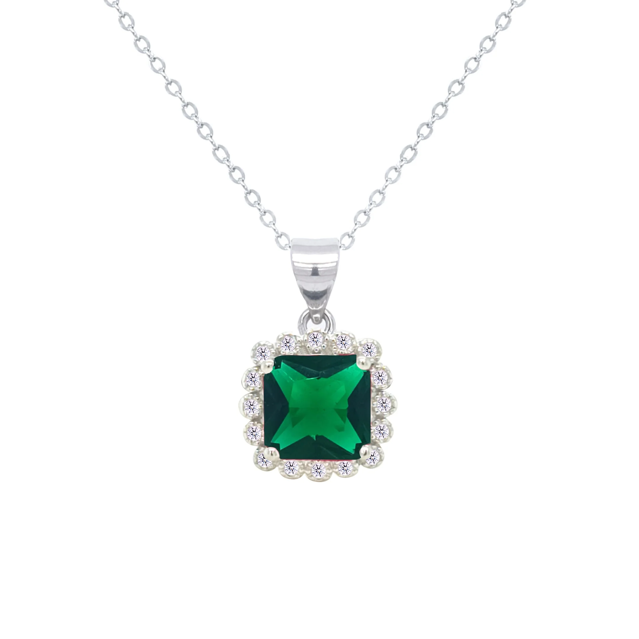 Asfour Crystal Jewelry Set With Emerald Square Design In 925 Sterling Silver-SD0108-G-7 - Image 2