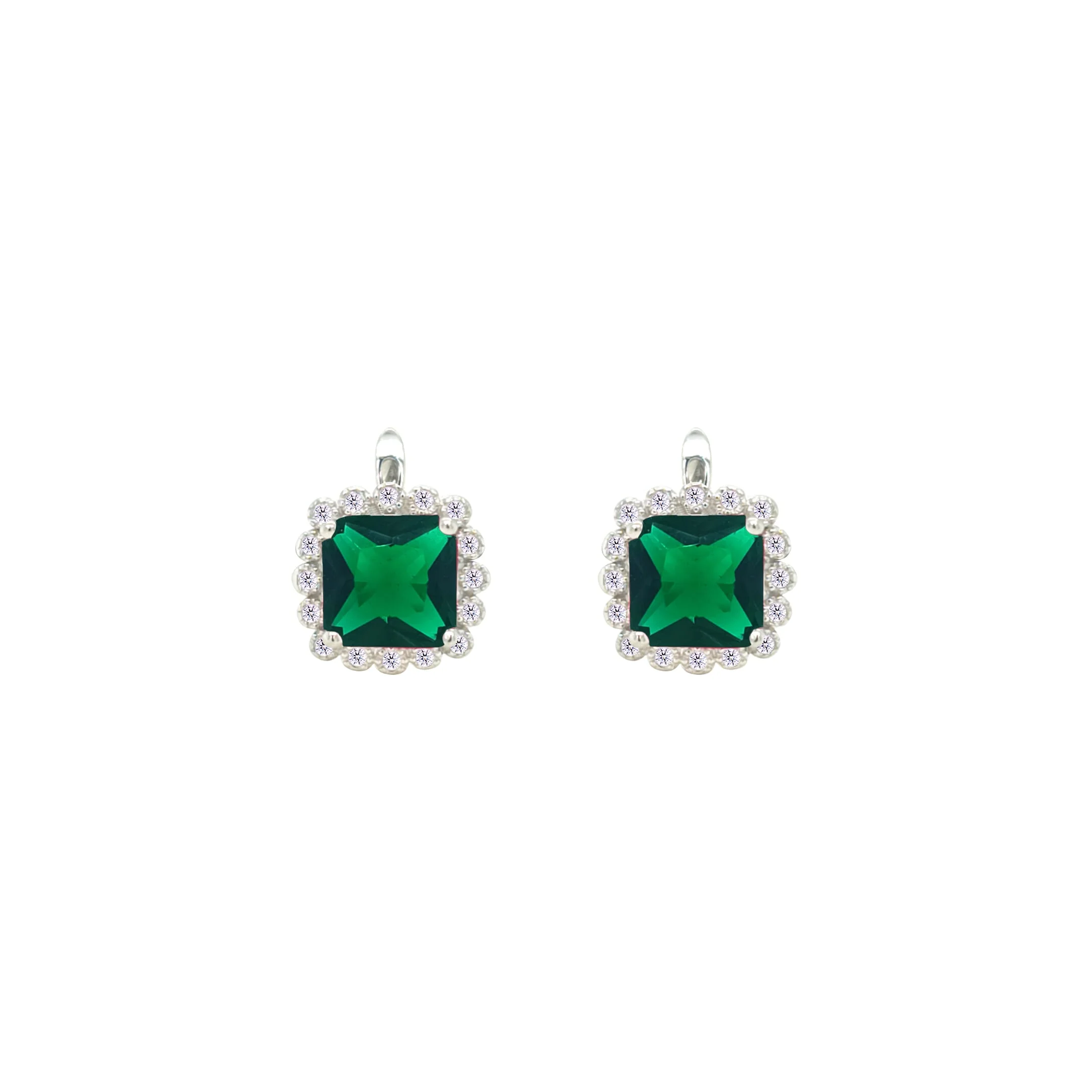 Asfour Crystal Jewelry Set With Emerald Square Design In 925 Sterling Silver-SD0108-G-7 - Image 3