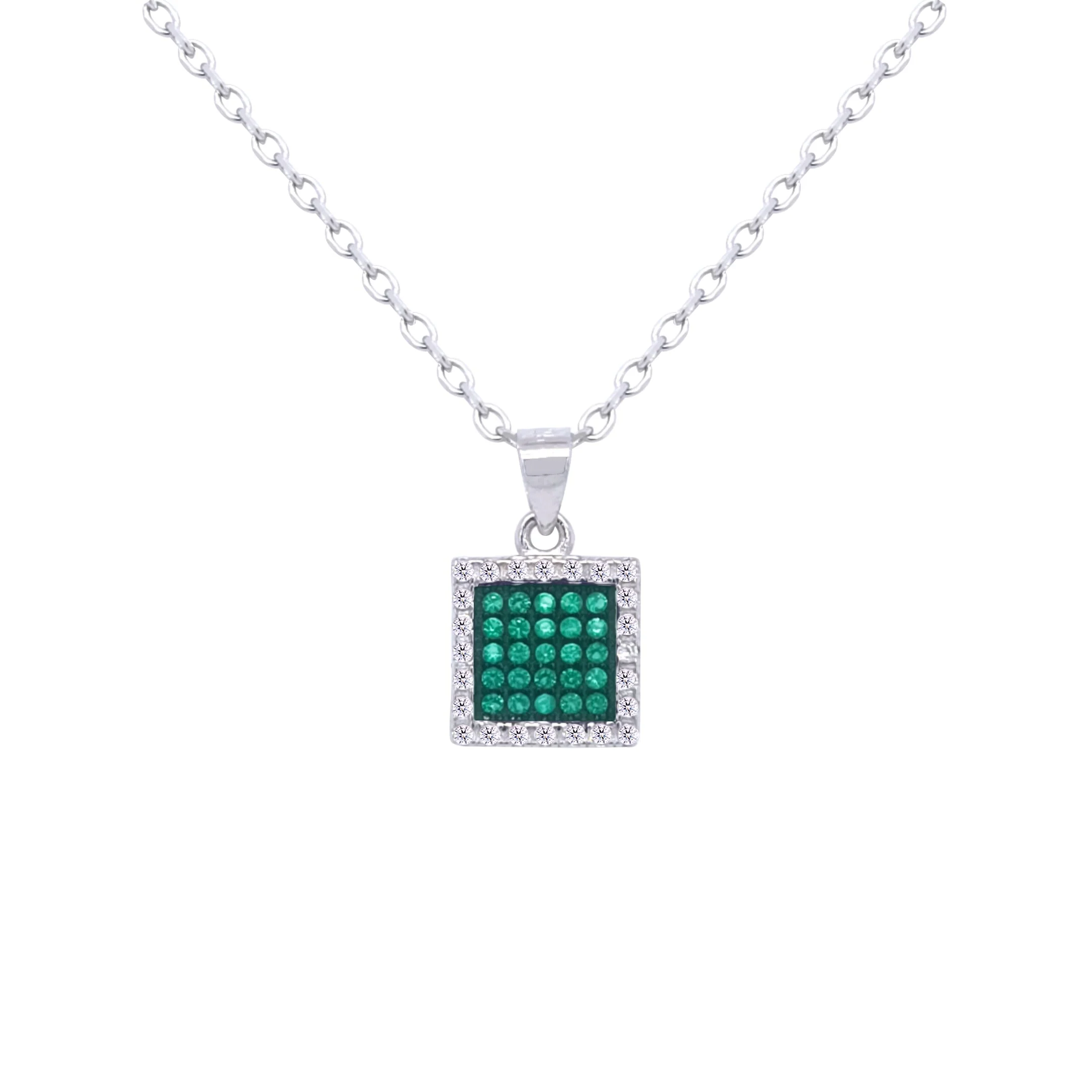 Asfour Crystal Jewelry Set With Emerald Square Design In 925 Sterling Silver-SD0122-G - Image 2