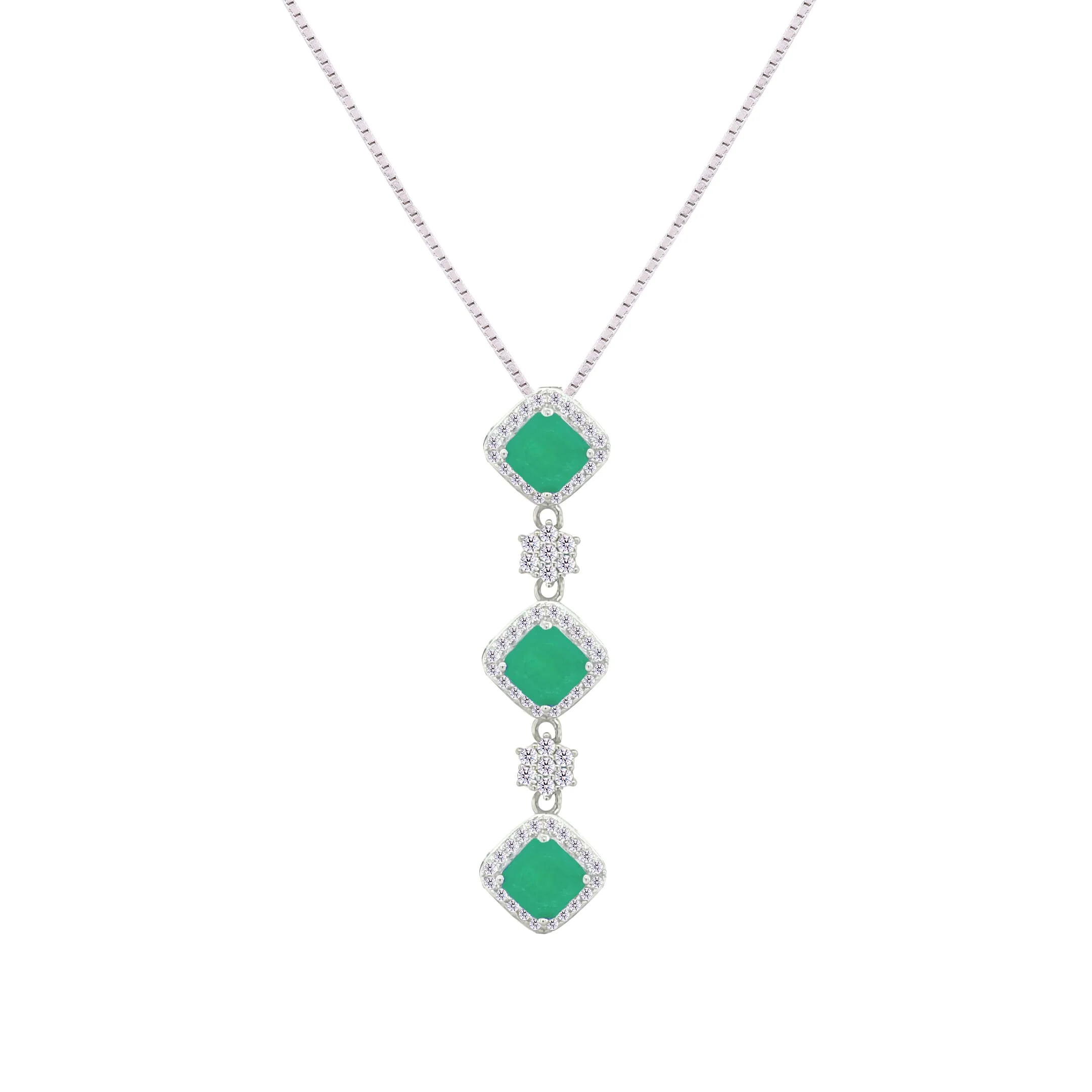 Asfour Crystal Jewelry Set With Emerald Squares Design In 925 Sterling Silver-SD0058-G-8 - Image 2