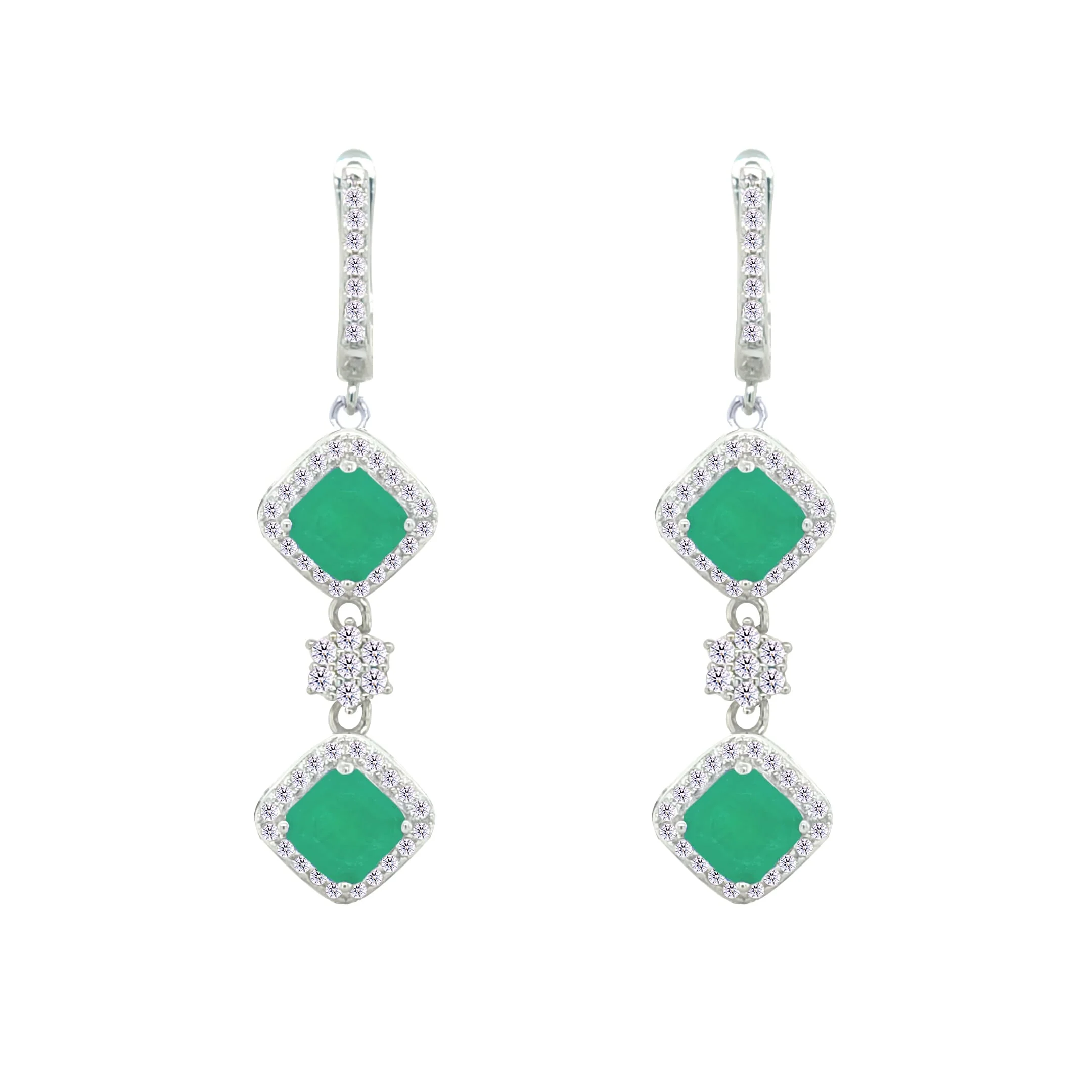 Asfour Crystal Jewelry Set With Emerald Squares Design In 925 Sterling Silver-SD0058-G-8 - Image 3