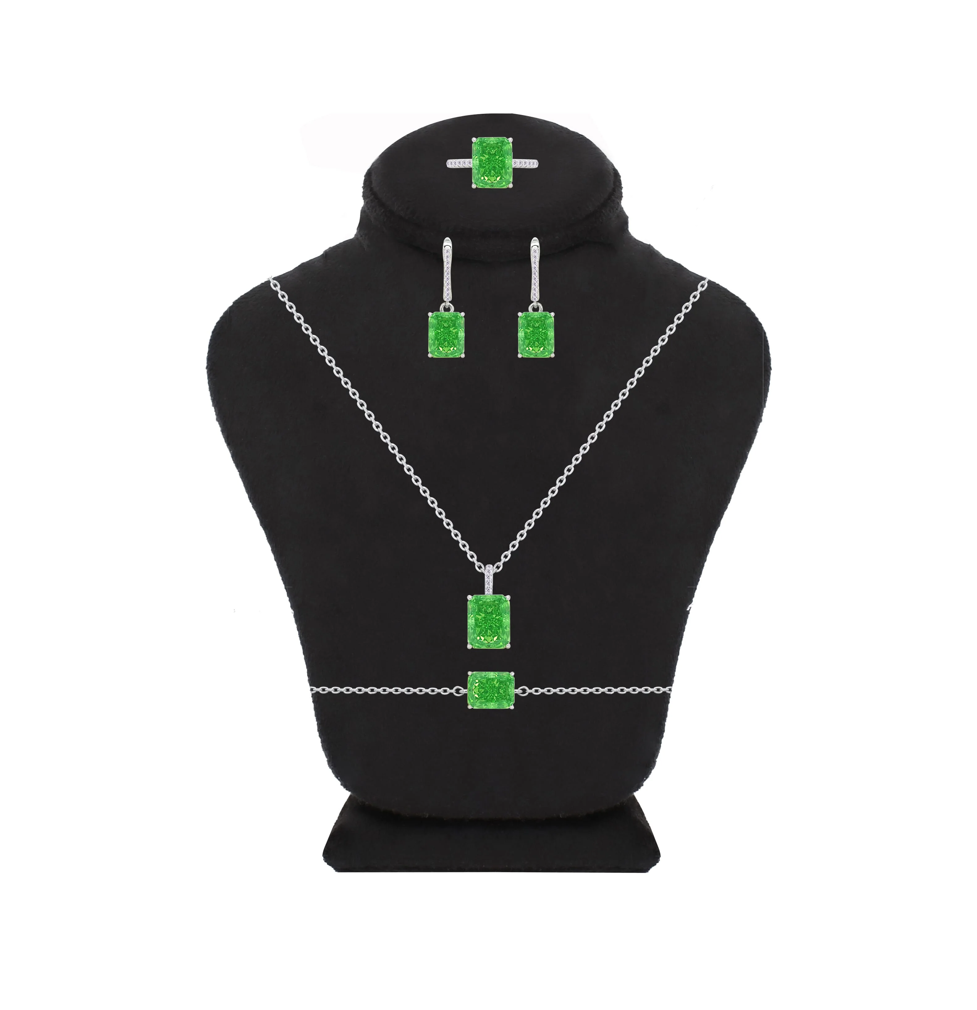 Asfour Crystal Jewelry Set With Emerald Zirocn Stones In 925 Sterling Silver-SD0131-G-7