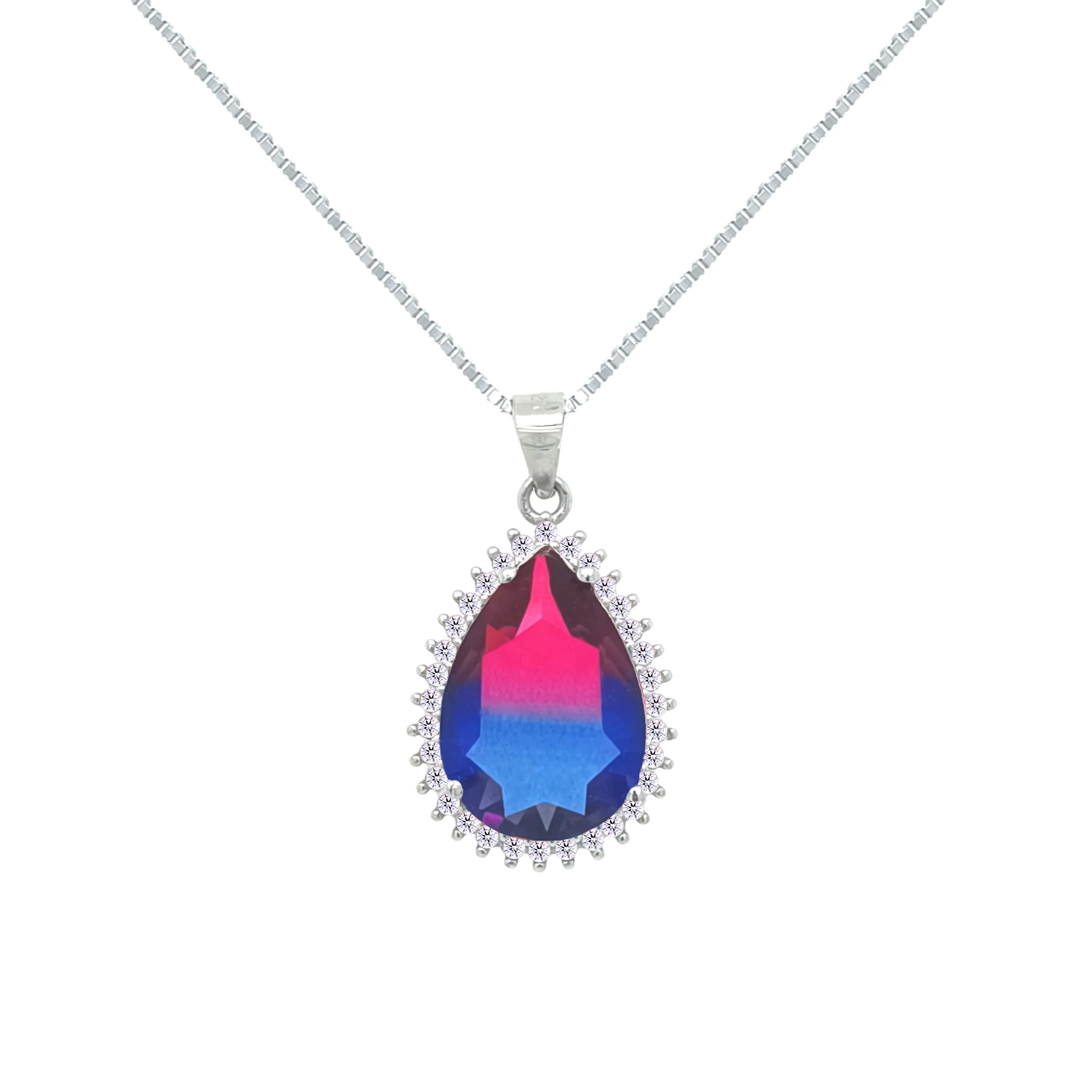 Asfour Crystal Jewelry Set With Fuchsia & Blue Pear Design In 925 Sterling Silver-SD0133-FXB - Image 2
