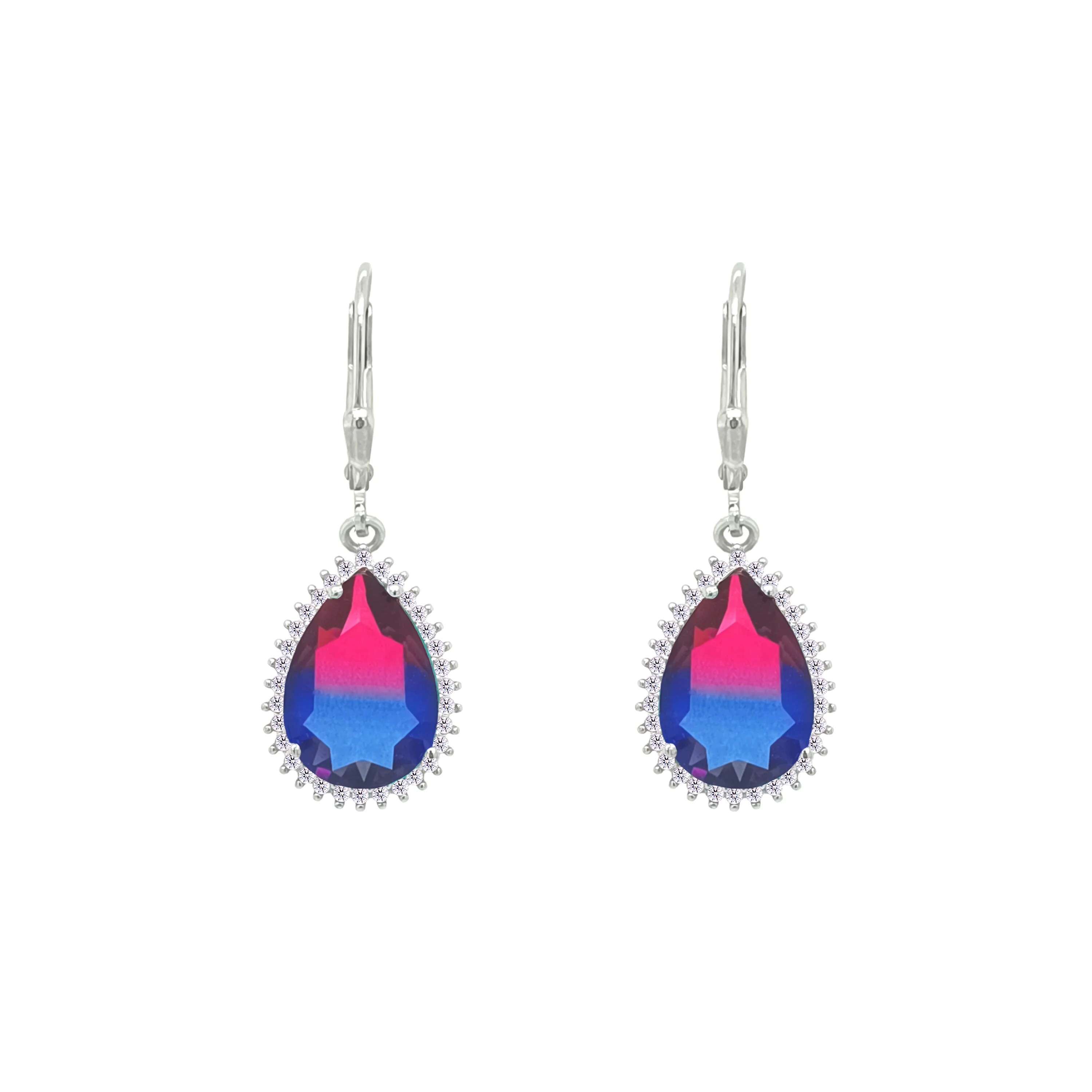 Asfour Crystal Jewelry Set With Fuchsia & Blue Pear Design In 925 Sterling Silver-SD0133-FXB - Image 3