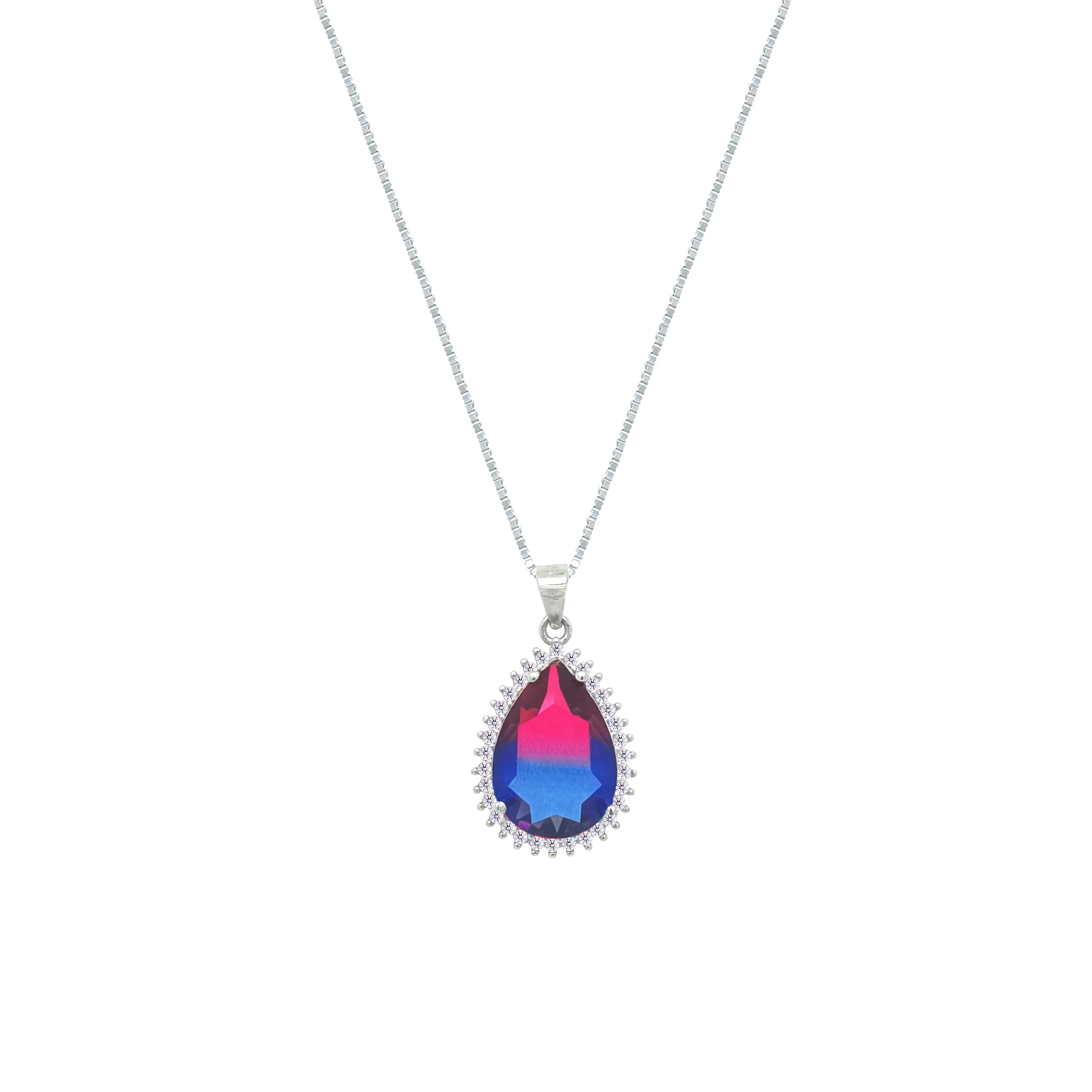 Asfour Crystal Jewelry Set With Fuchsia & Blue Pear Design In 925 Sterling Silver-SD0133-FXB - Image 4