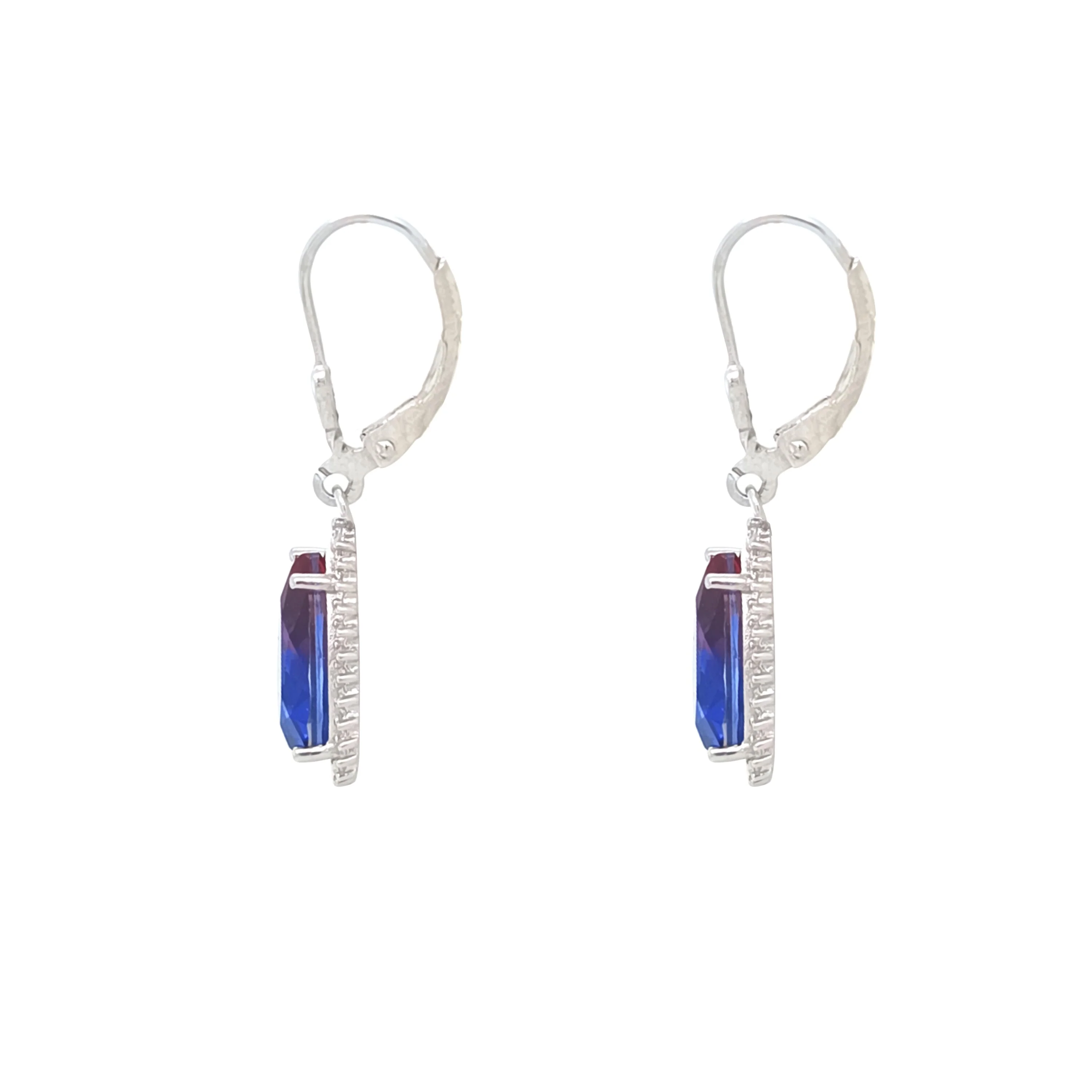 Asfour Crystal Jewelry Set With Fuchsia & Blue Pear Design In 925 Sterling Silver-SD0133-FXB - Image 5