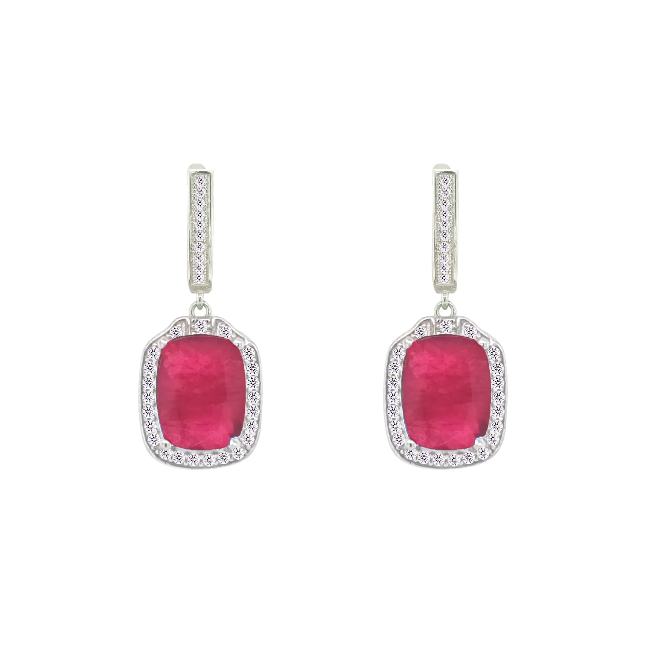 Asfour Crystal Jewelry Set With Fuchsia Emerald Design In 925 Sterling Silver-SD0076-F-9 - Image 3