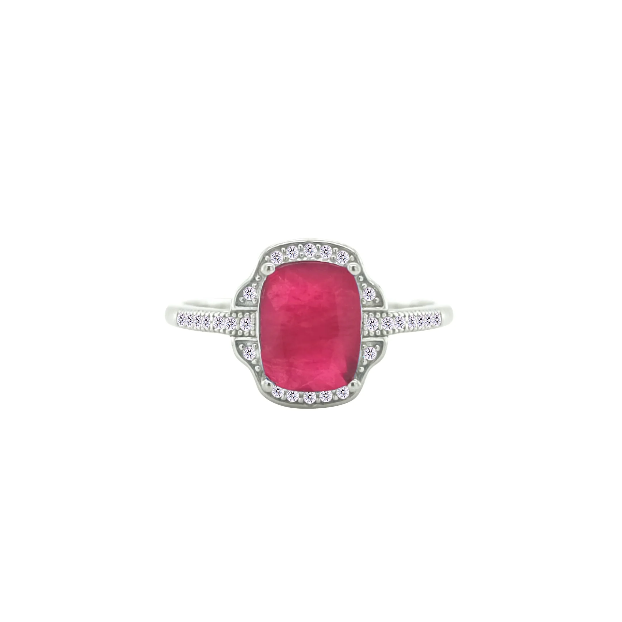 Asfour Crystal Jewelry Set With Fuchsia Emerald Design In 925 Sterling Silver-SD0076-F-9 - Image 4