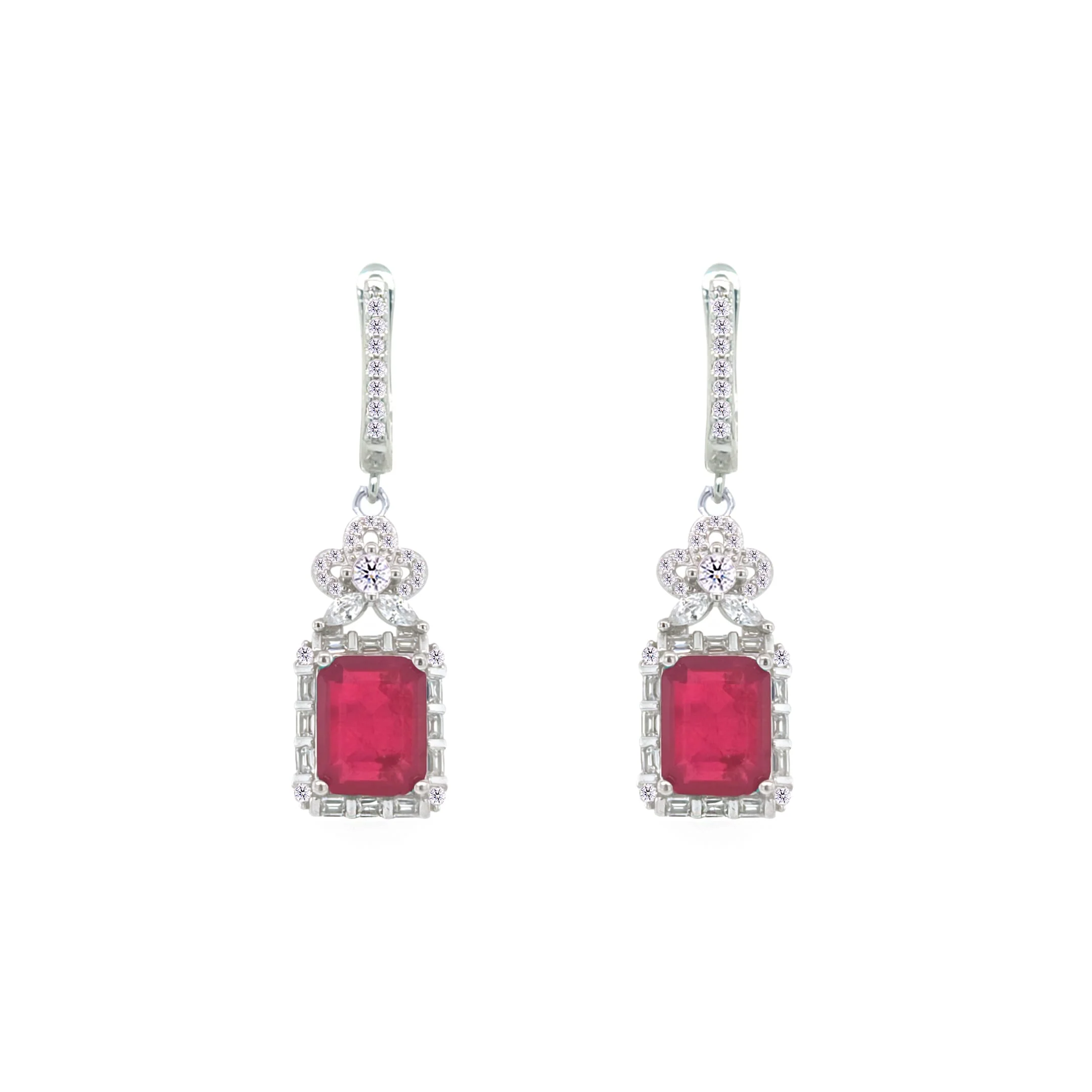 Asfour Crystal Jewelry Set With Fuchsia Emerald Design In 925 Sterling Silver-SD0077-F-9 - Image 3