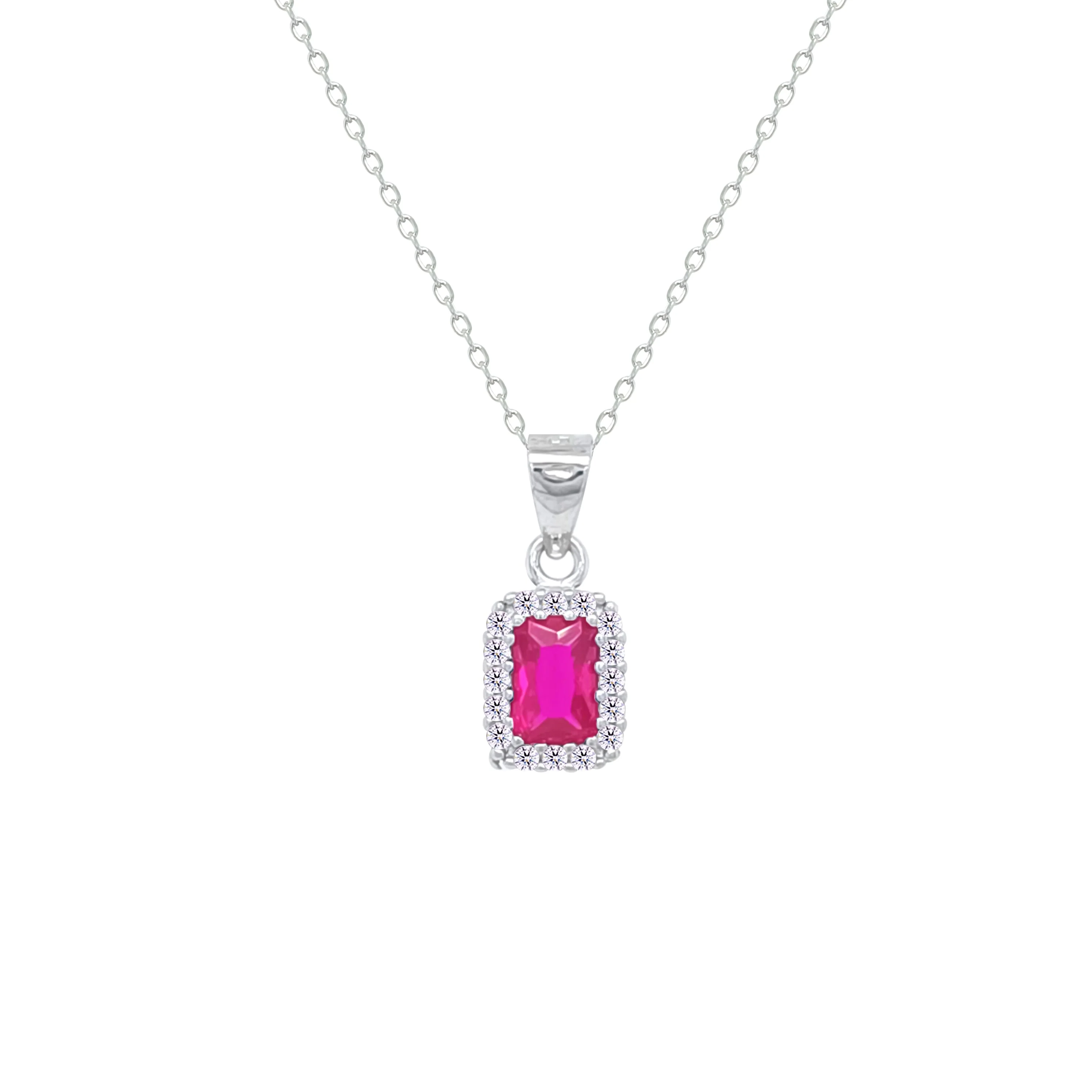 Asfour Crystal Jewelry Set With Fuchsia Emerald Design Inlaid With Zircon In 925 Sterling Silver-SM0049-F - Image 2