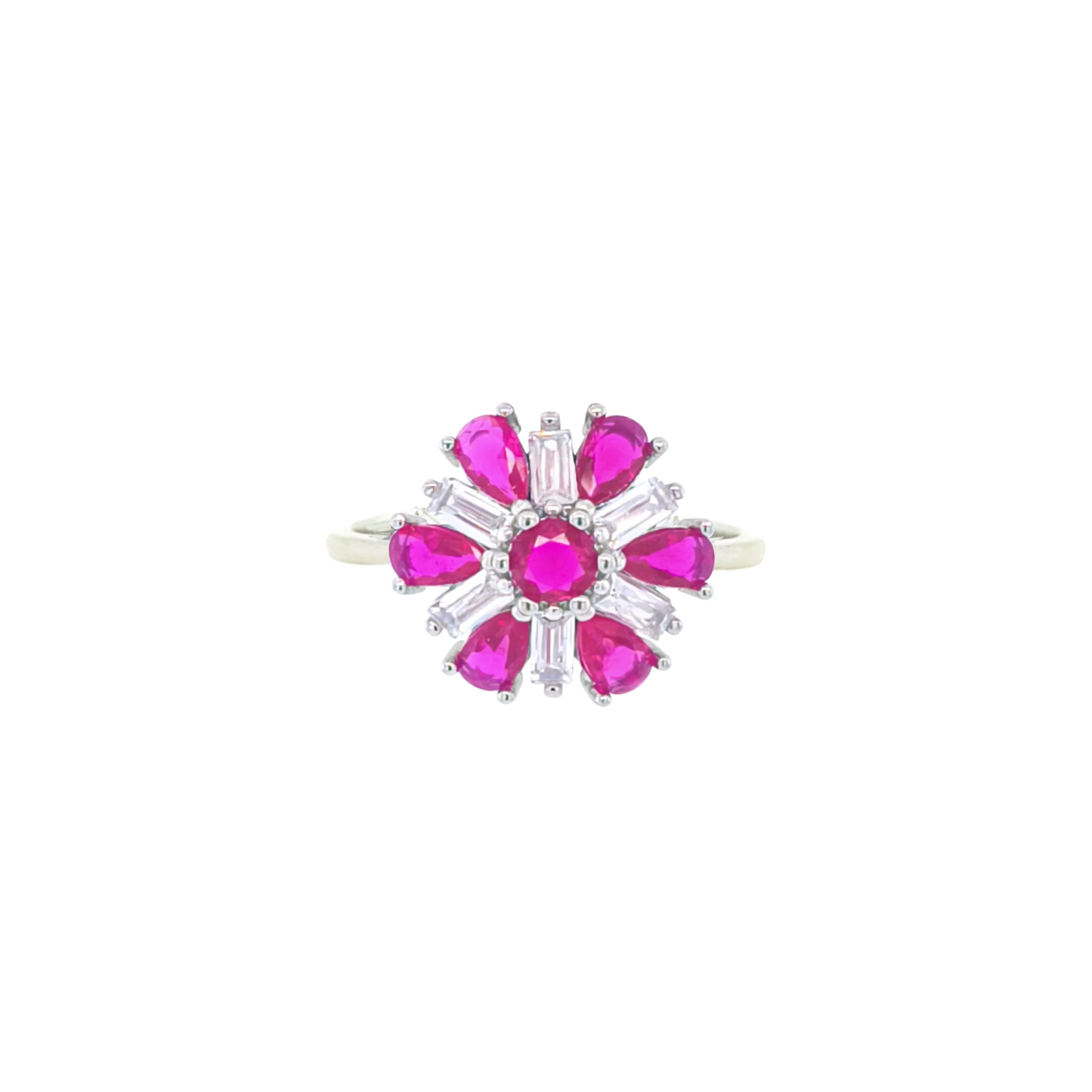 Asfour Crystal Jewelry Set With Fuchsia Flower Design In 925 Sterling Silver-SD0066-WF-9 - Image 4