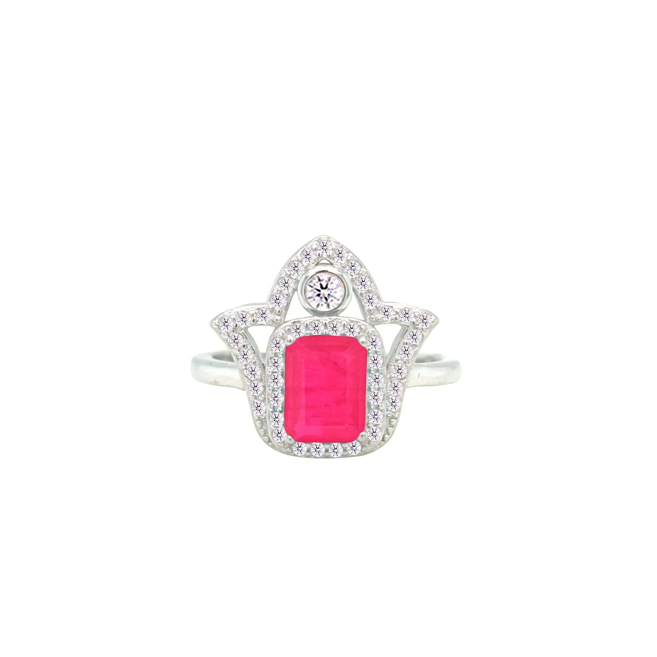 Asfour Crystal Jewelry Set With Fuchsia Hamsa Design In 925 Sterling Silver-SD0053-F-9 - Image 4