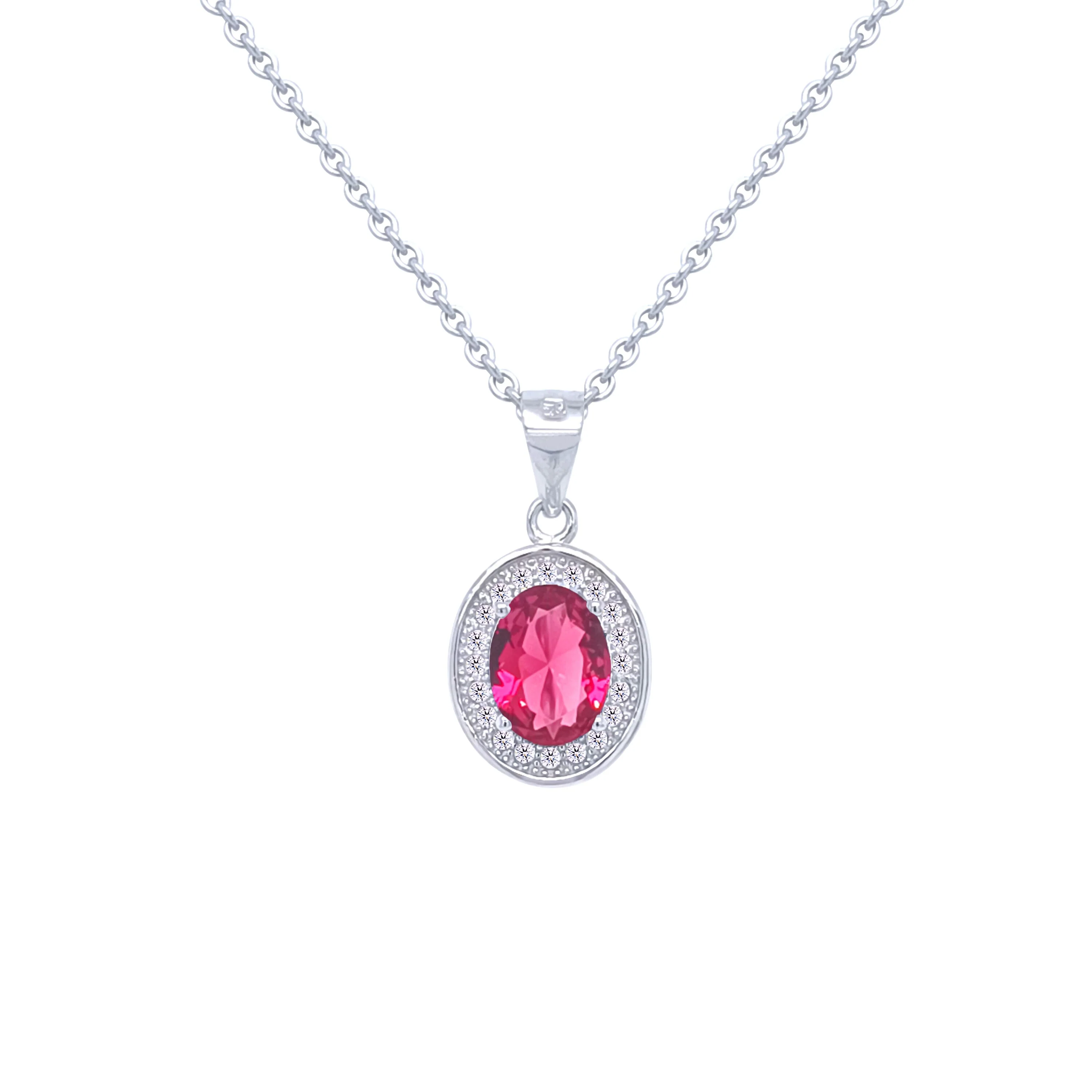 Asfour Crystal Jewelry Set With Fuchsia Oval Design In 925 Sterling Silver -SM0032-F - Image 2