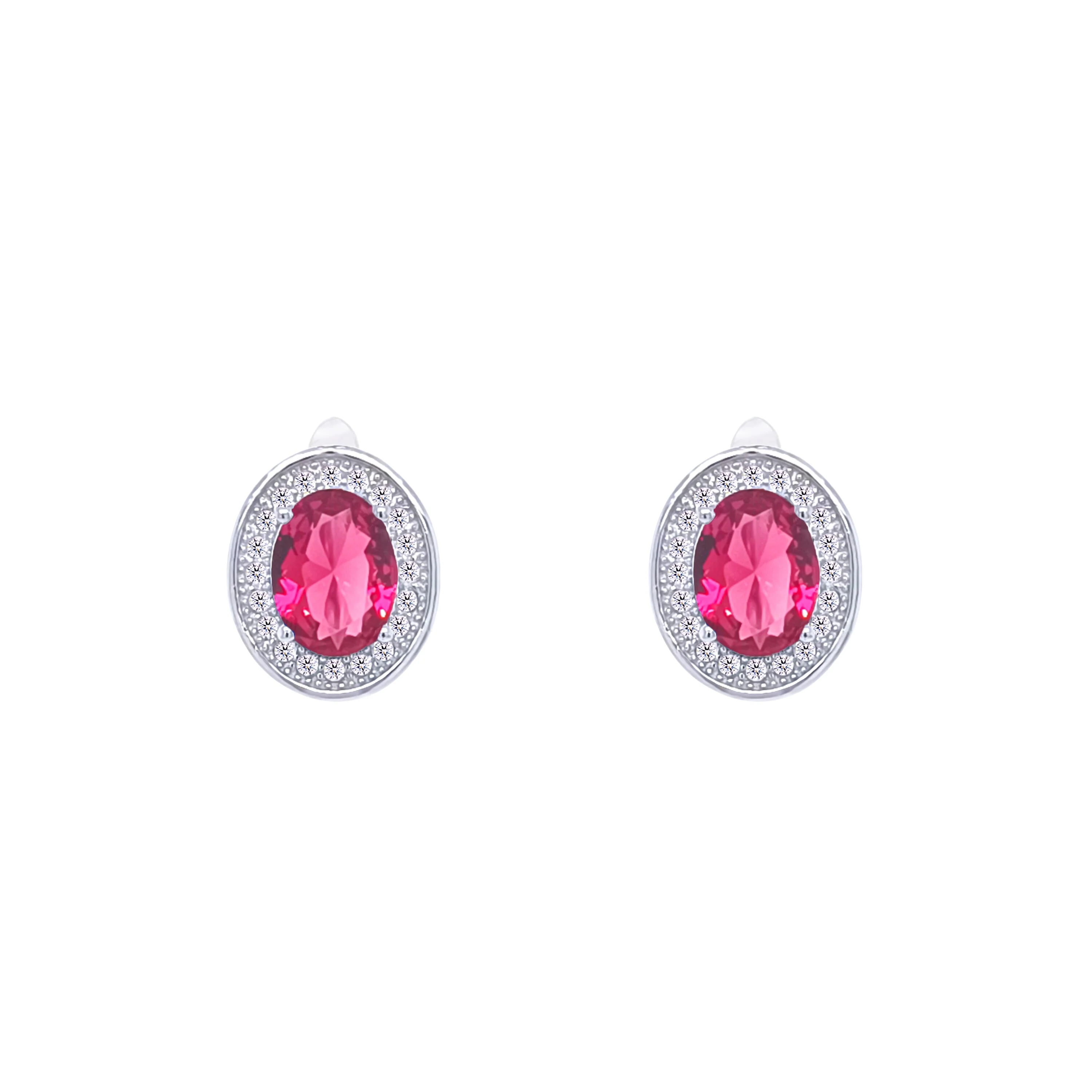 Asfour Crystal Jewelry Set With Fuchsia Oval Design In 925 Sterling Silver -SM0032-F - Image 3