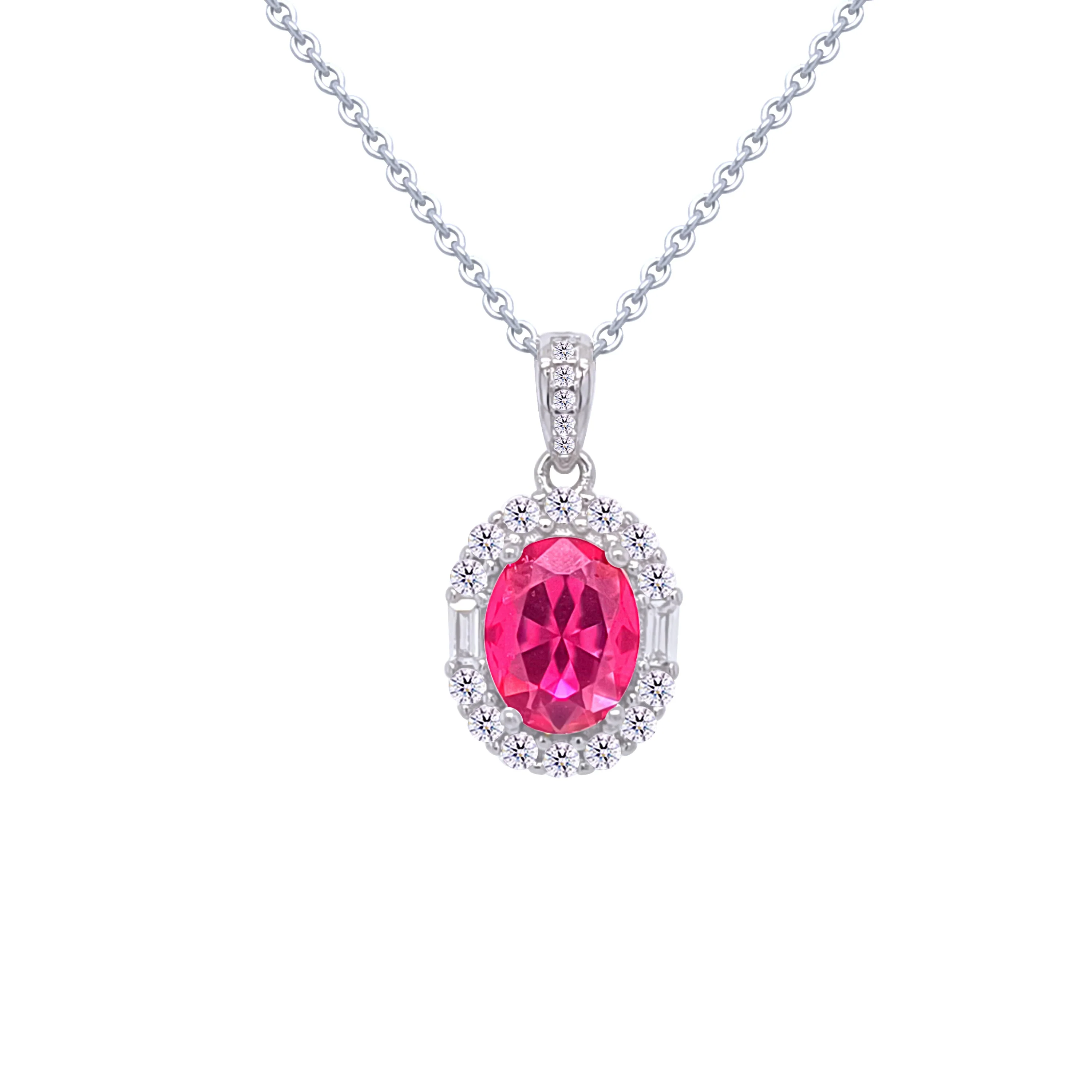 Asfour Crystal Jewelry Set With Fuchsia Oval Design In 925 Sterling Silver -SM0033-F - Image 2