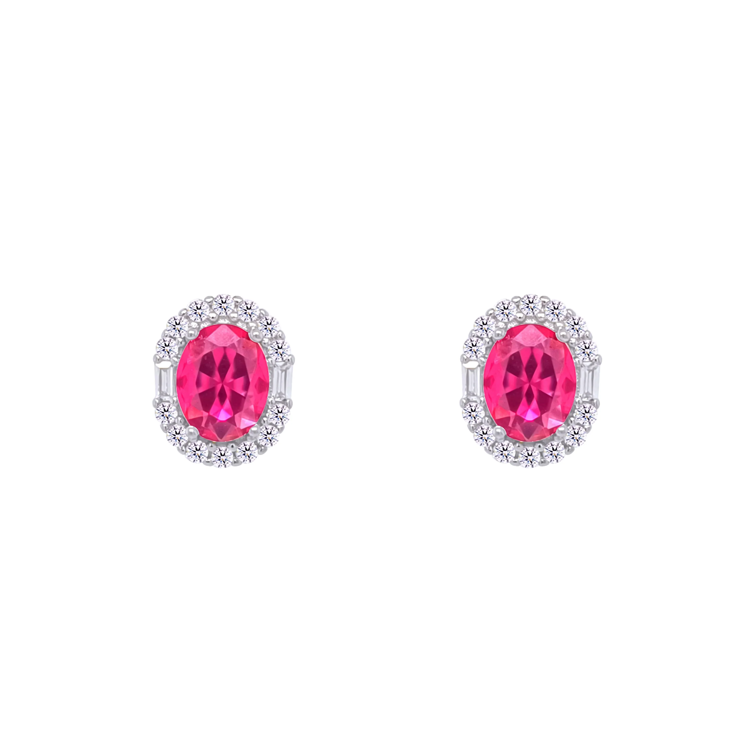 Asfour Crystal Jewelry Set With Fuchsia Oval Design In 925 Sterling Silver -SM0033-F - Image 3