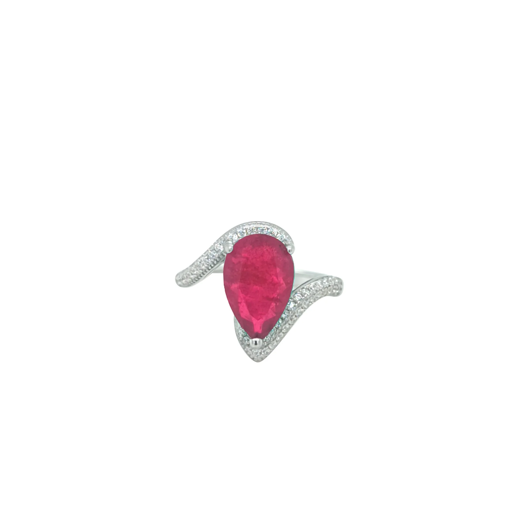 Asfour Crystal Jewelry Set With Fuchsia Pear Design In 925 Sterling Silver-SD0055-F-7 - Image 4