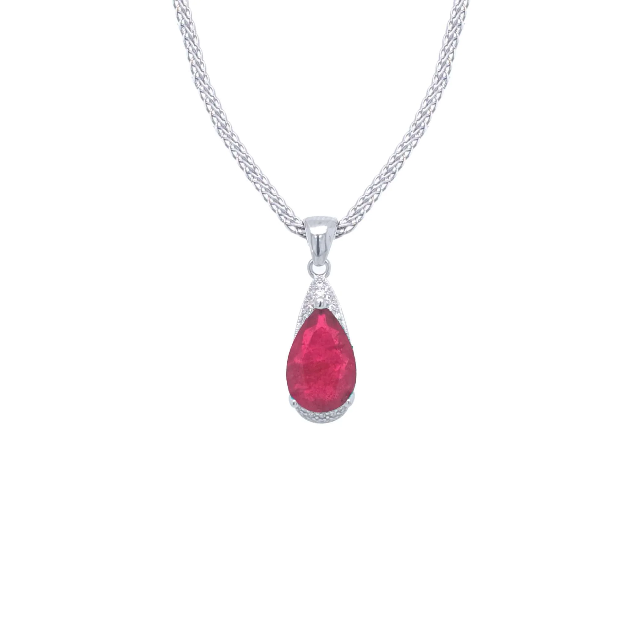 Asfour Crystal Jewelry Set With Fuchsia Pear Design In 925 Sterling Silver-SD0055-F-8 - Image 2