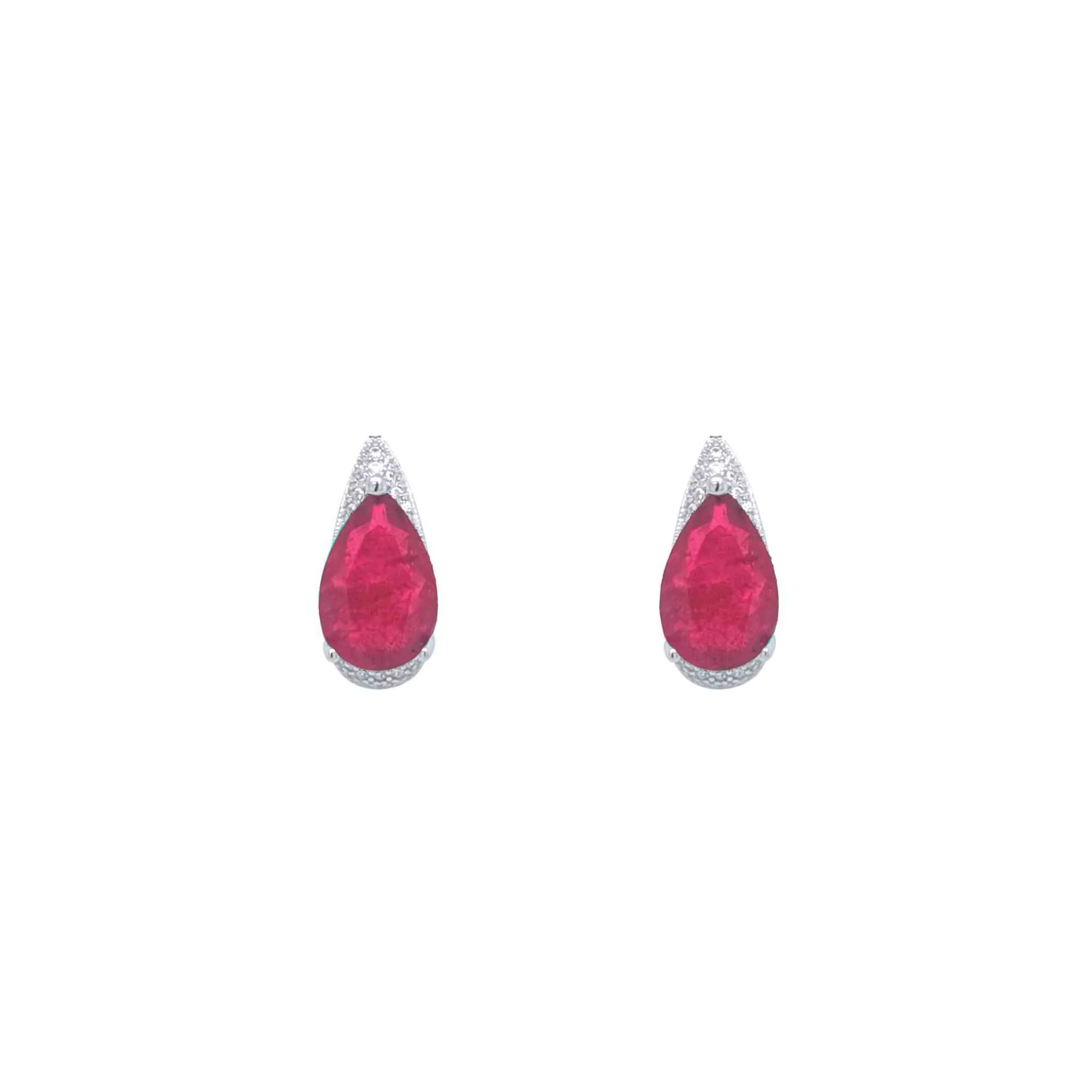 Asfour Crystal Jewelry Set With Fuchsia Pear Design In 925 Sterling Silver-SD0055-F-8 - Image 3