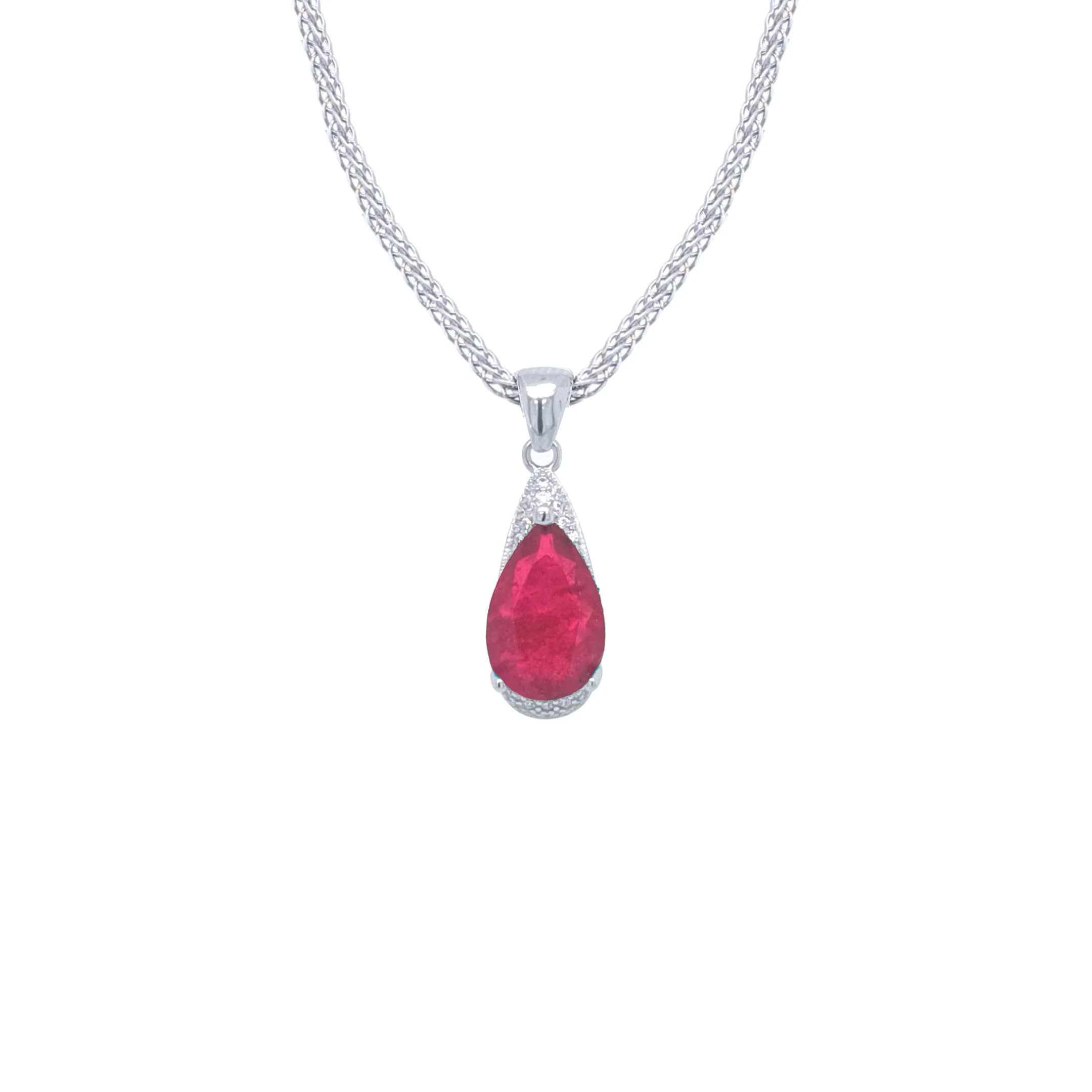 Asfour Crystal Jewelry Set With Fuchsia Pear Design In 925 Sterling Silver-SD0055-F-9 - Image 2