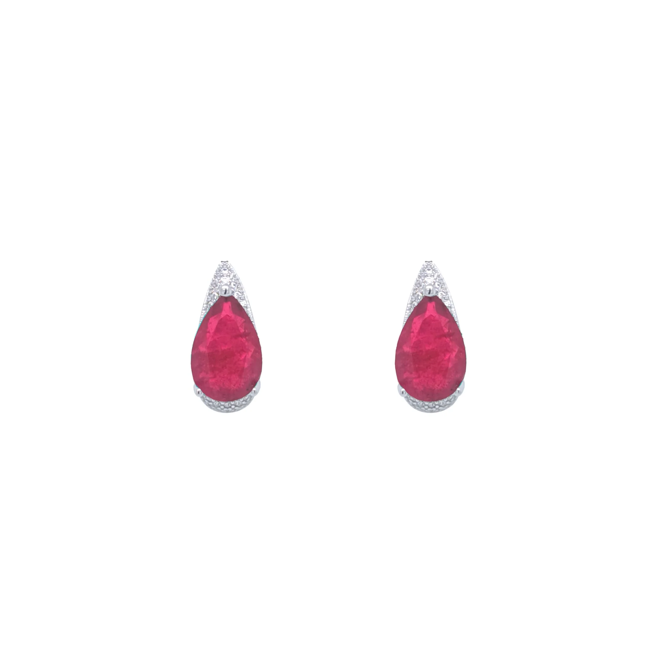 Asfour Crystal Jewelry Set With Fuchsia Pear Design In 925 Sterling Silver-SD0055-F-9 - Image 3
