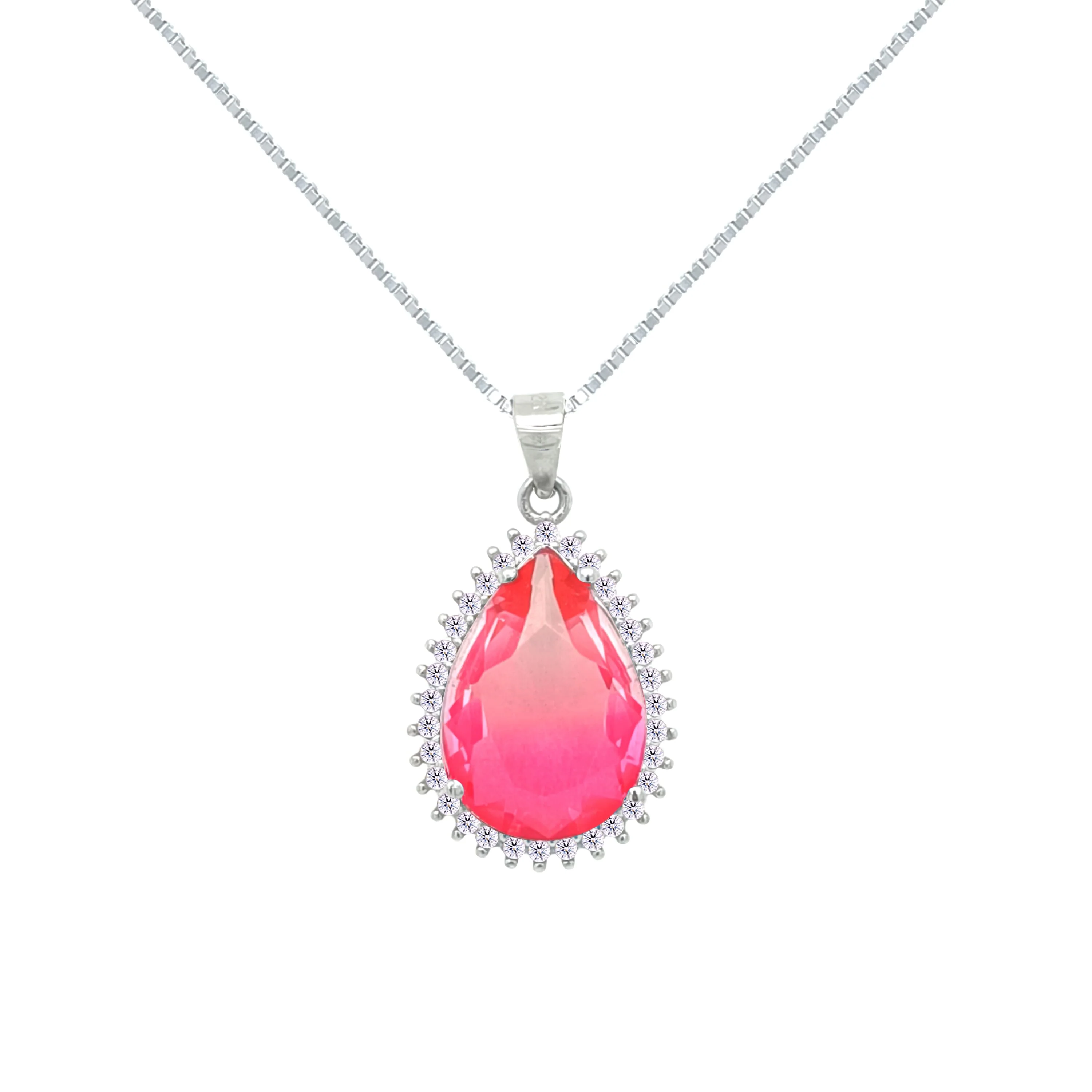 Asfour Crystal Jewelry Set With Fuchsia Pear Design In 925 Sterling Silver-SD0133-FXLF - Image 2