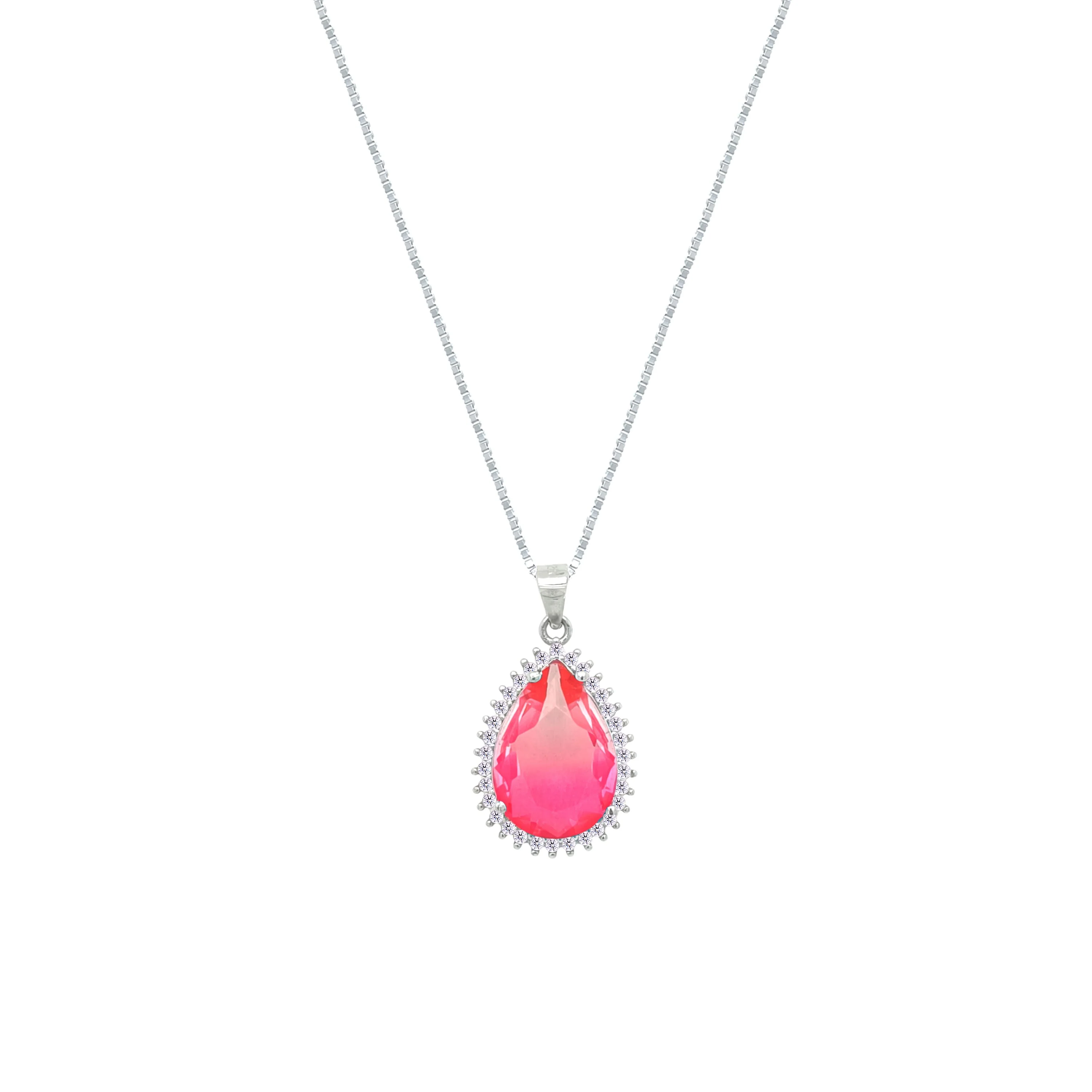 Asfour Crystal Jewelry Set With Fuchsia Pear Design In 925 Sterling Silver-SD0133-FXLF - Image 3