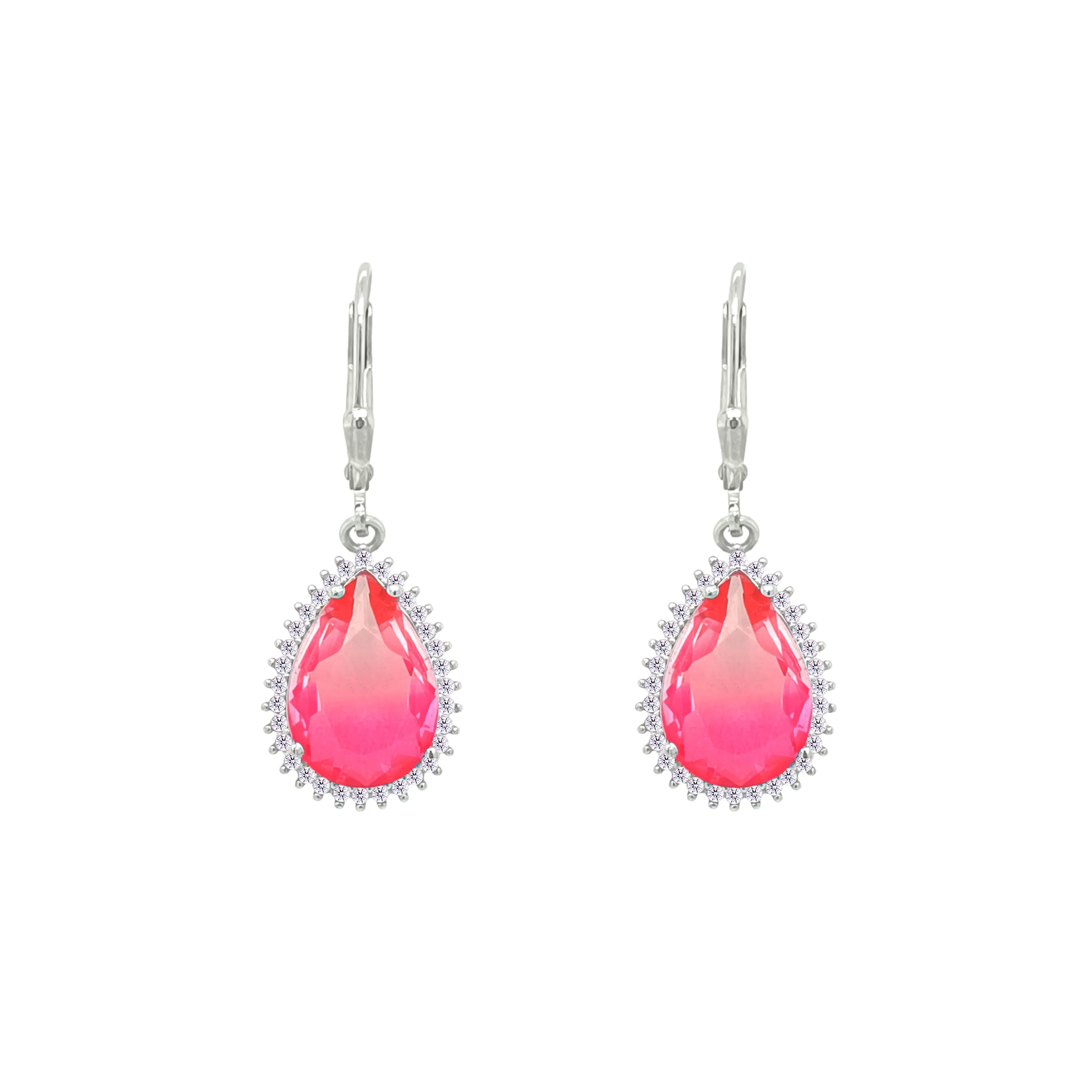 Asfour Crystal Jewelry Set With Fuchsia Pear Design In 925 Sterling Silver-SD0133-FXLF - Image 4