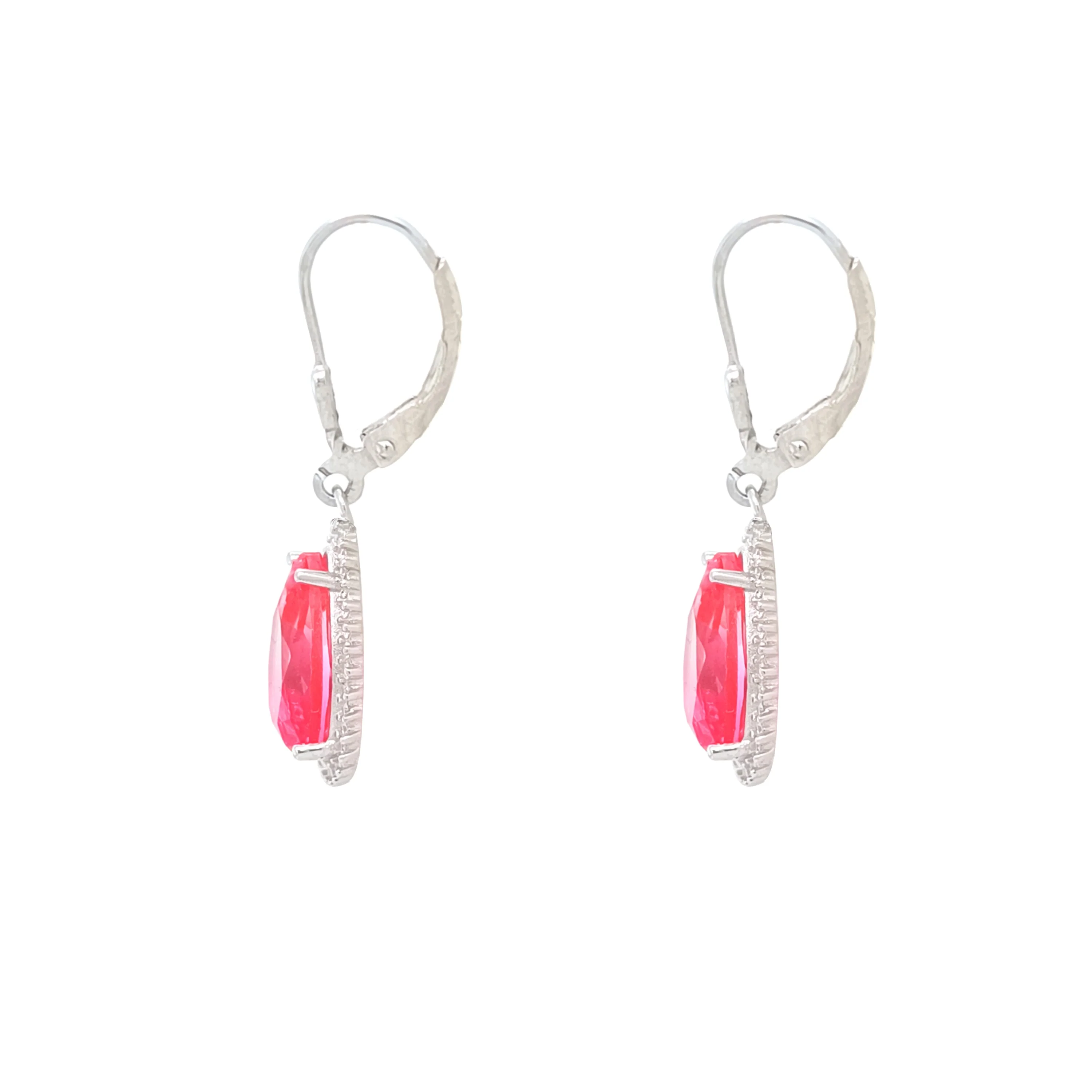Asfour Crystal Jewelry Set With Fuchsia Pear Design In 925 Sterling Silver-SD0133-FXLF - Image 5