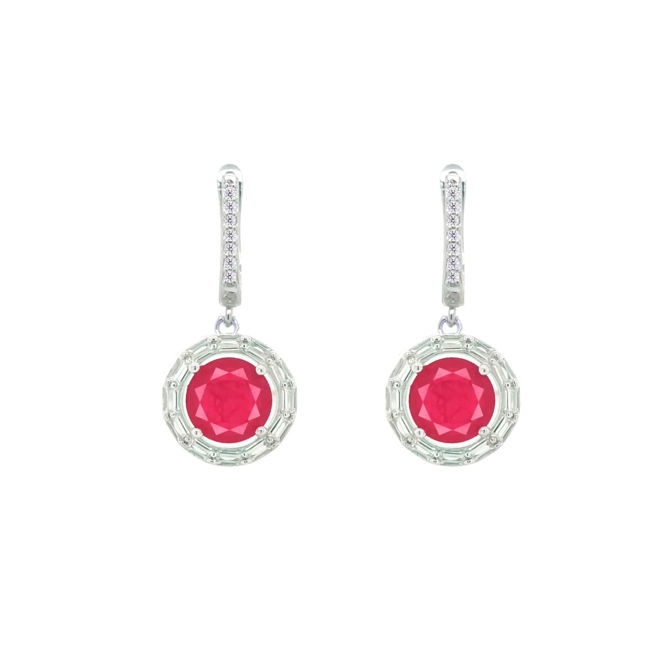 Asfour Crystal Jewelry Set With Fuchsia Round Design In 925 Sterling Silver-SD0062-F-8 - Image 3