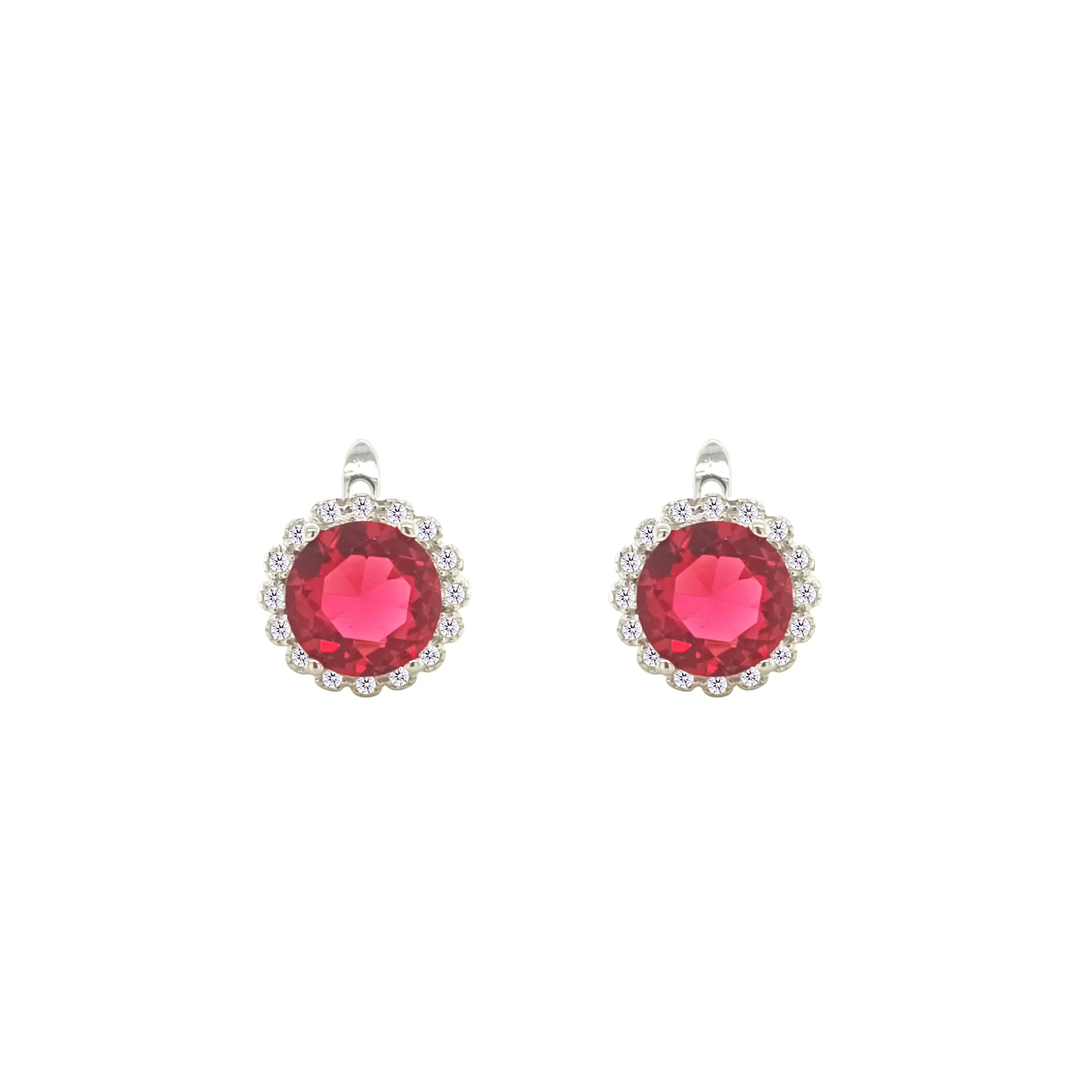 Asfour Crystal Jewelry Set With Fuchsia Round Design In 925 Sterling Silver-SD0078-F-9 - Image 3