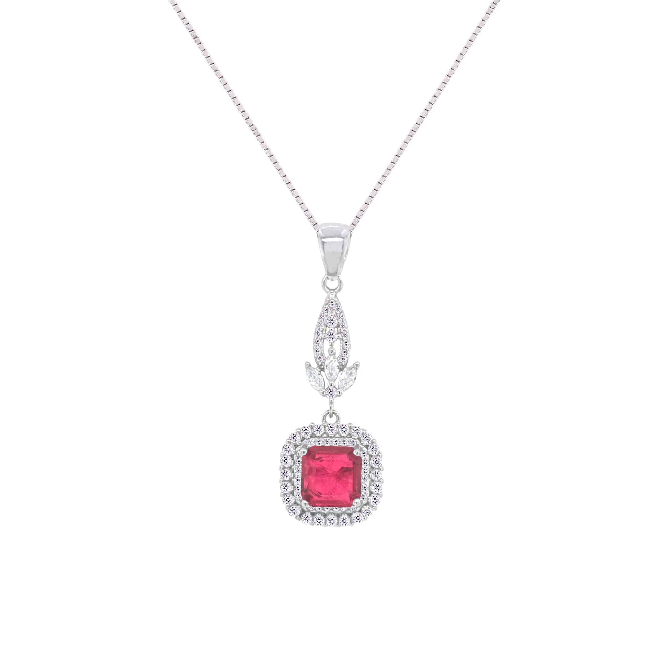 Asfour Crystal Jewelry Set With Fuchsia Square Design In 925 Sterling Silver-SD0073-F-8 - Image 2