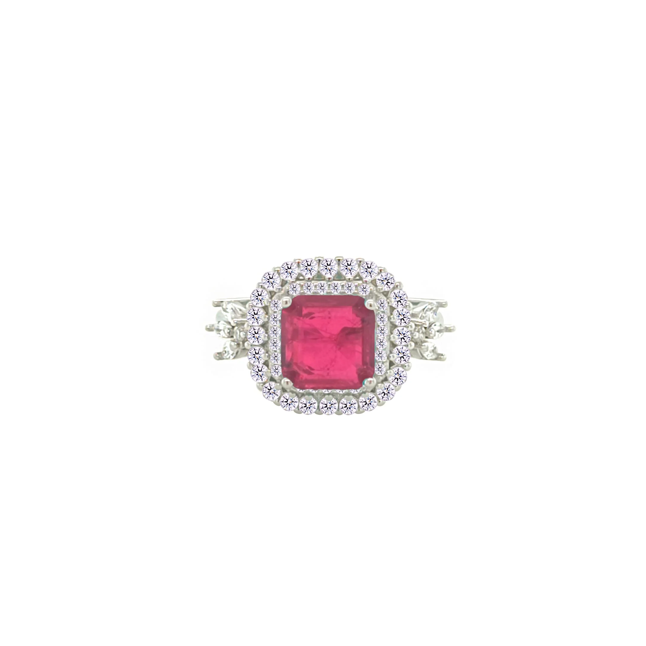 Asfour Crystal Jewelry Set With Fuchsia Square Design In 925 Sterling Silver-SD0073-F-8 - Image 4