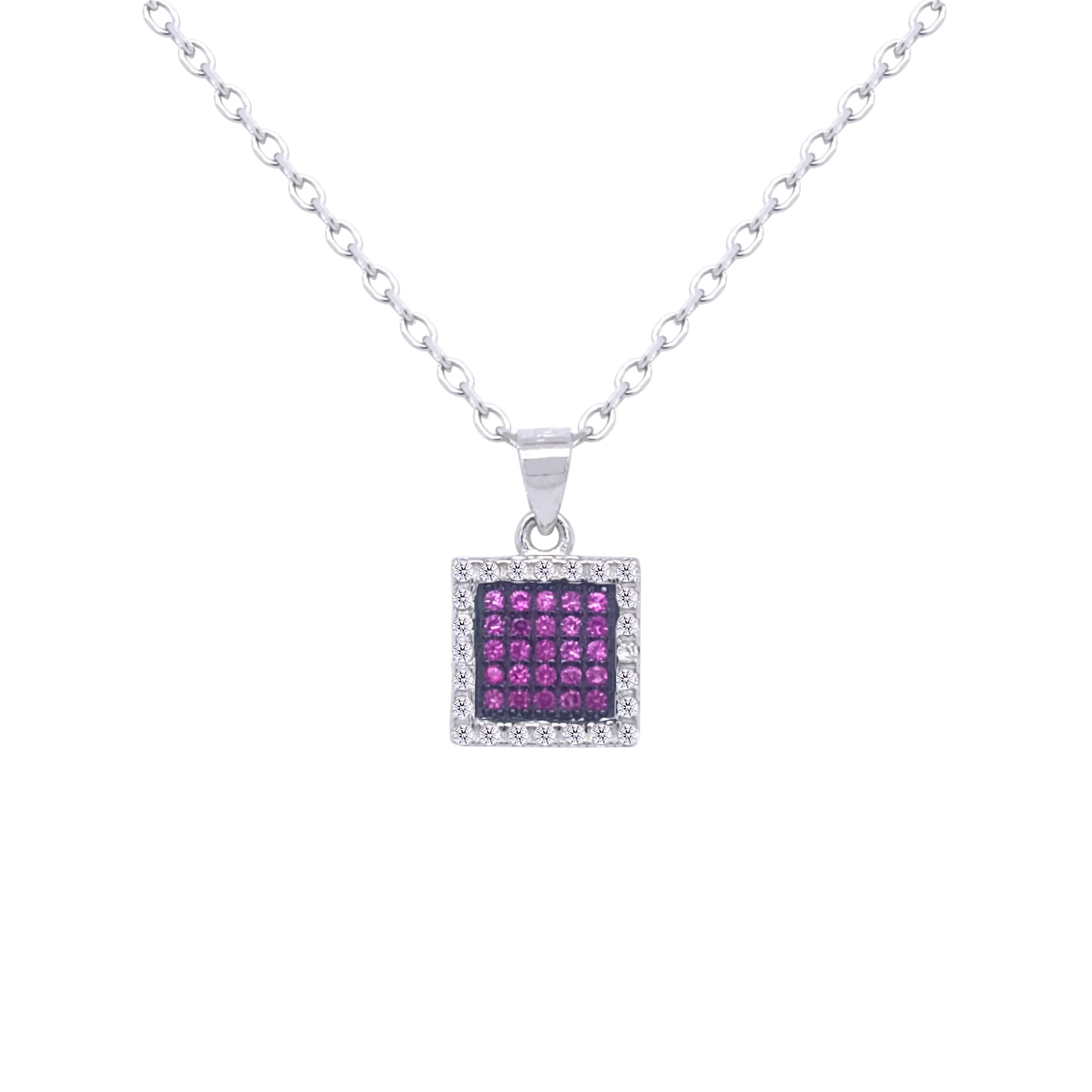 Asfour Crystal Jewelry Set With Fuchsia Square Design In 925 Sterling Silver-SD0122-F - Image 2