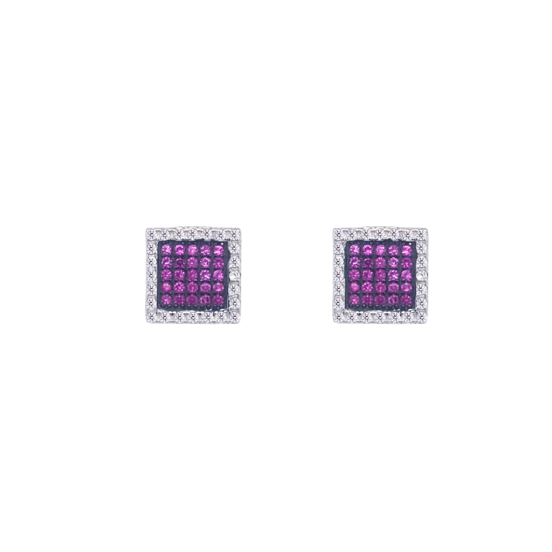 Asfour Crystal Jewelry Set With Fuchsia Square Design In 925 Sterling Silver-SD0122-F - Image 3