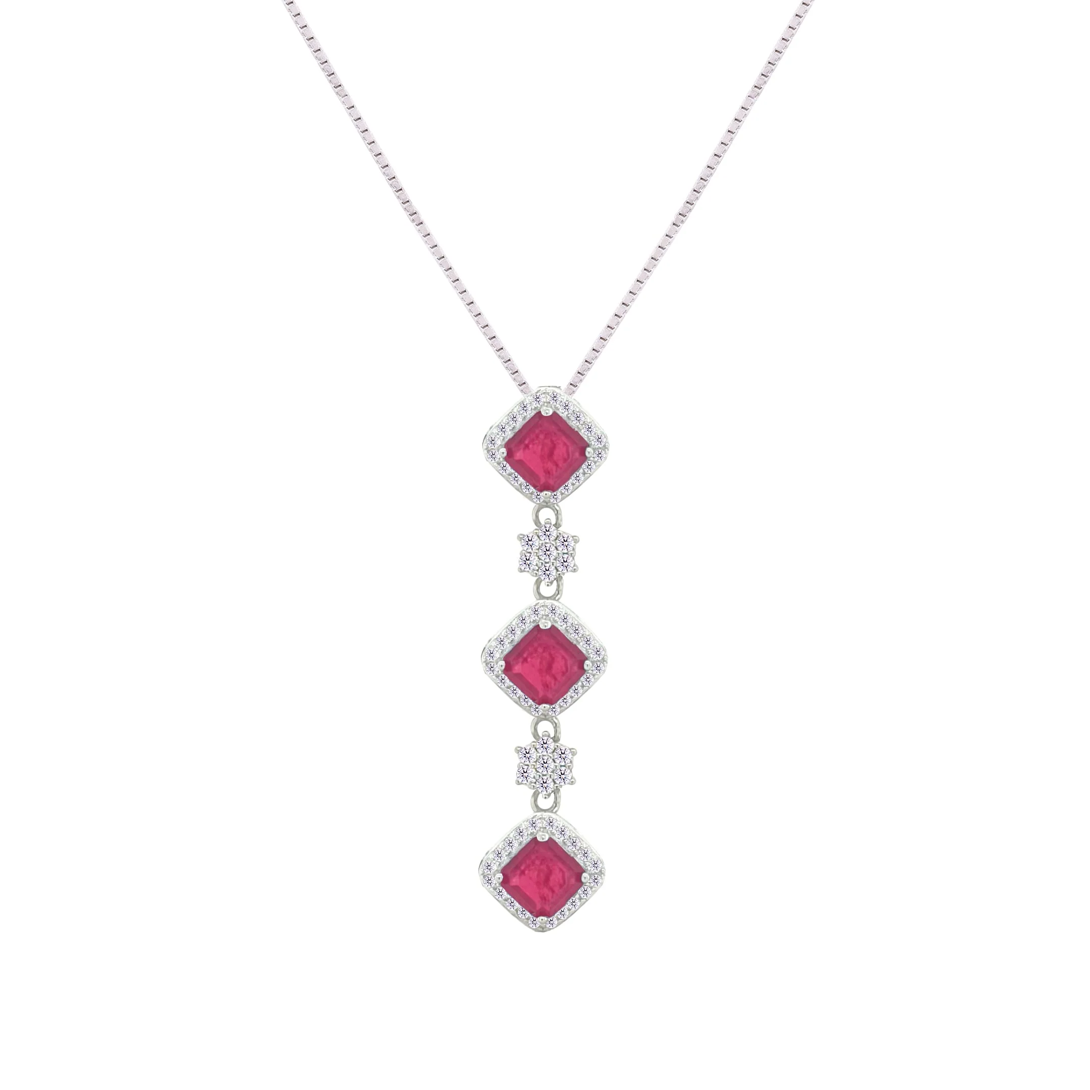 Asfour Crystal Jewelry Set With Fuchsia Squares Design In 925 Sterling Silver-SD0058-F-9 - Image 2